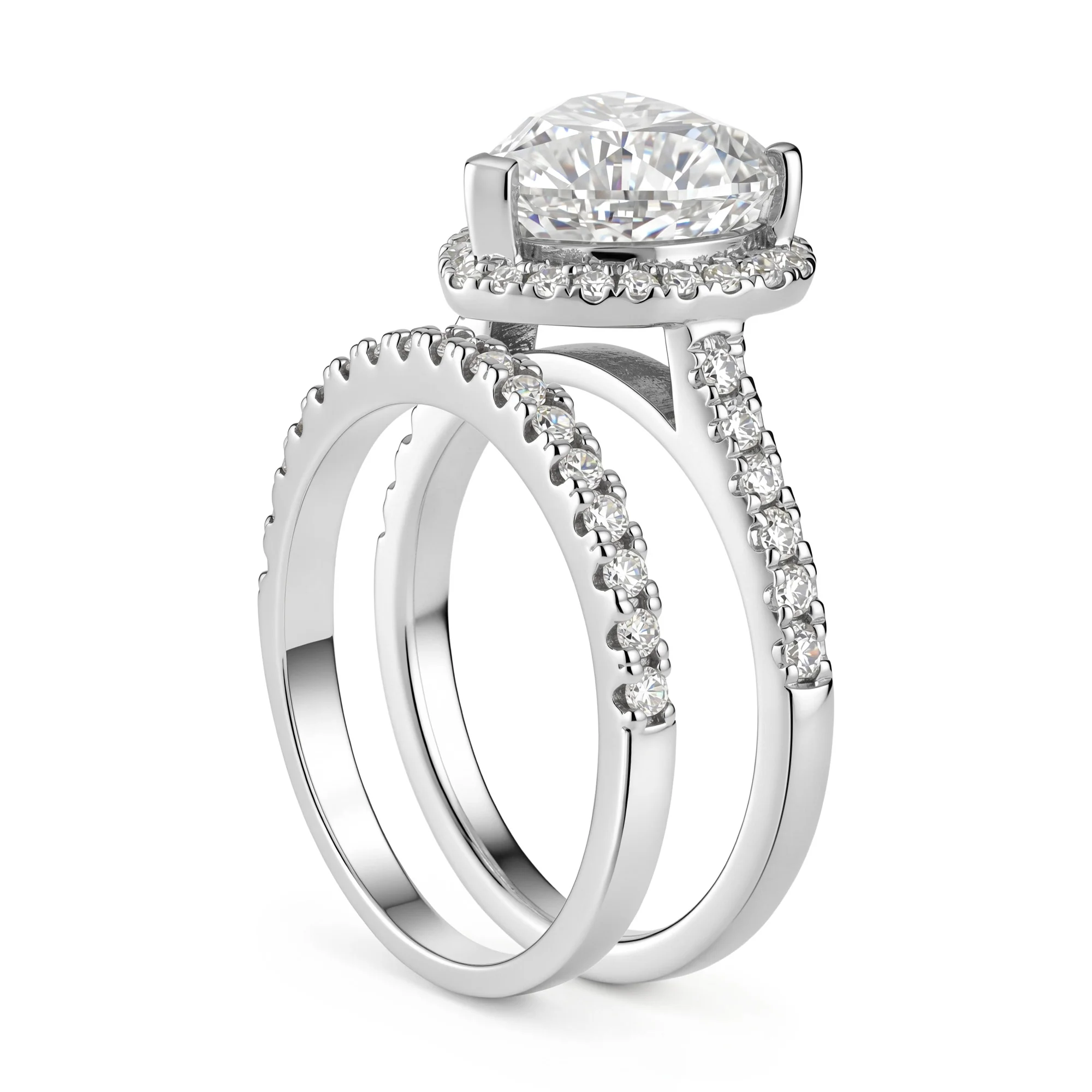 Heart Cut Moissanite Halo Bridal Ring Set - Image 3