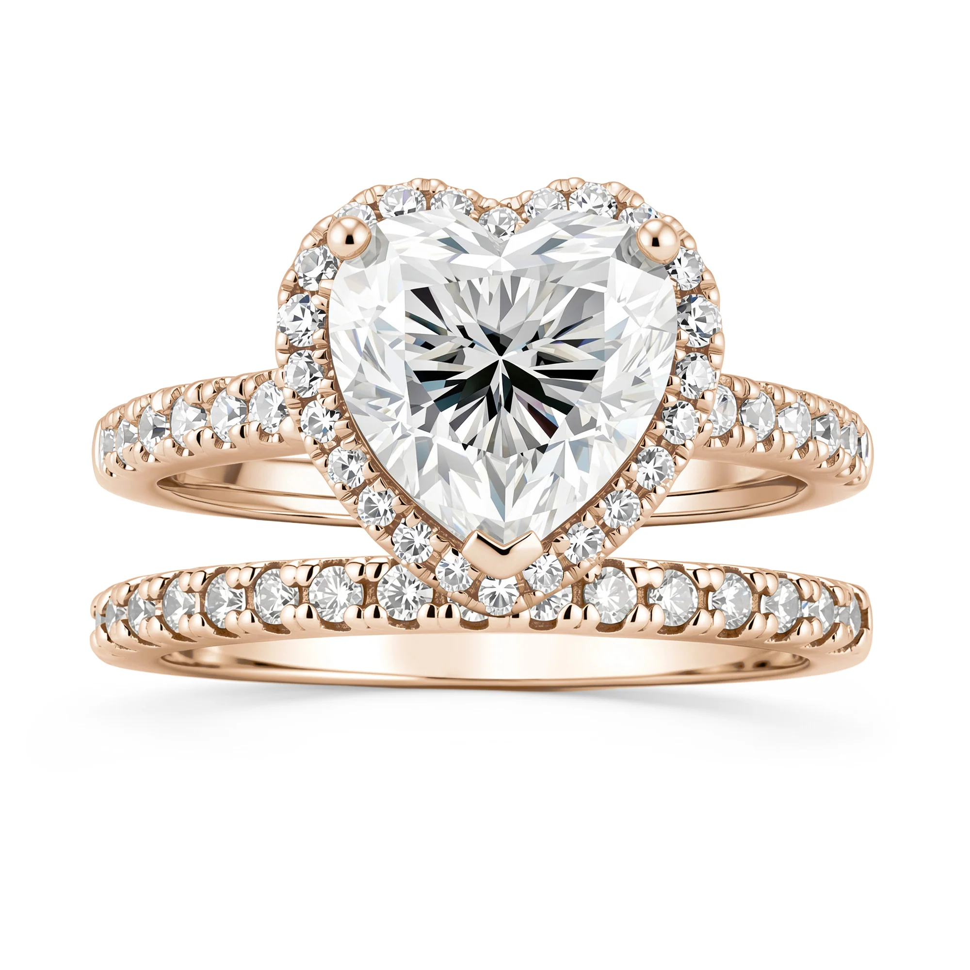 Heart Cut Moissanite Halo Bridal Ring Set - Image 7