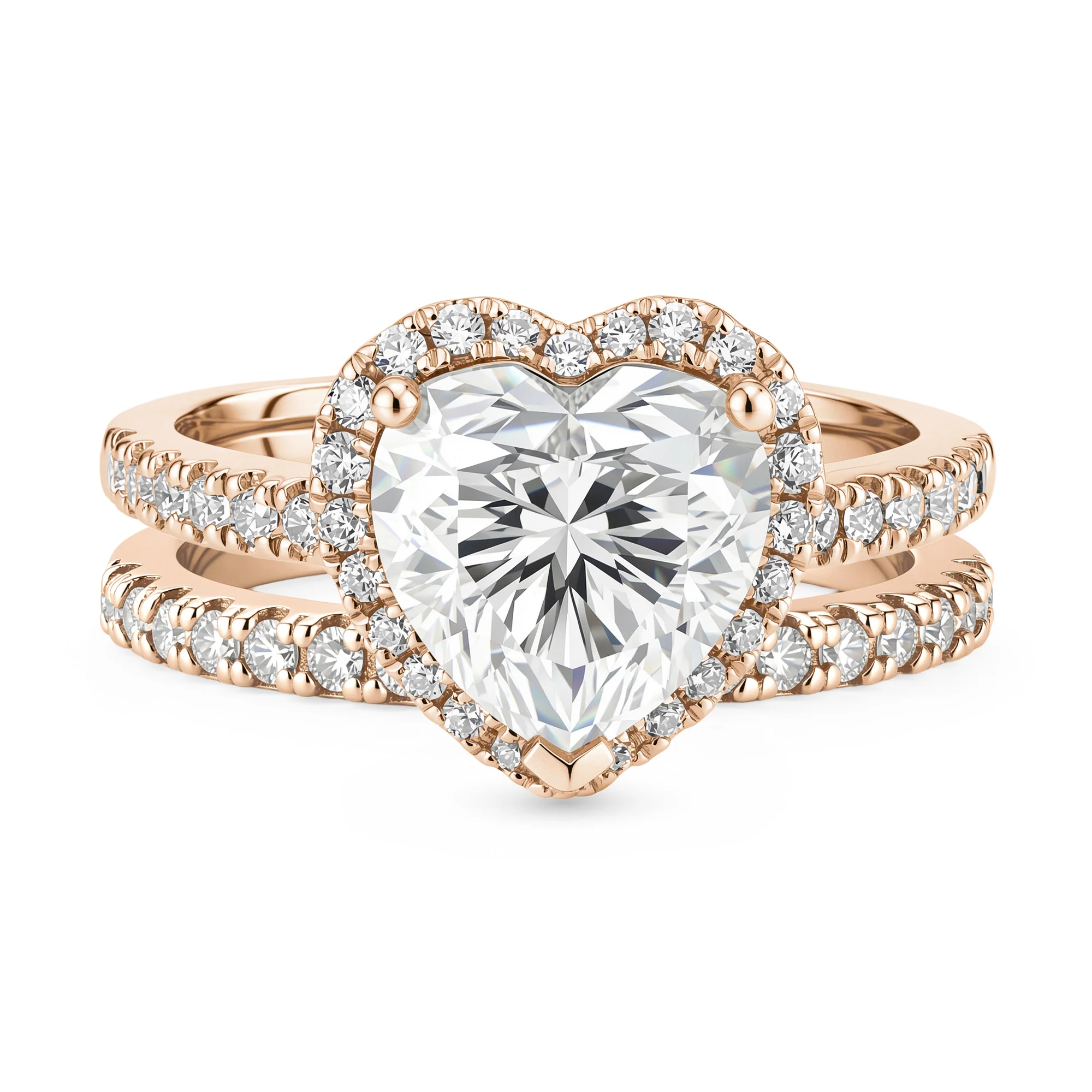Heart Cut Moissanite Halo Bridal Ring Set - Image 8