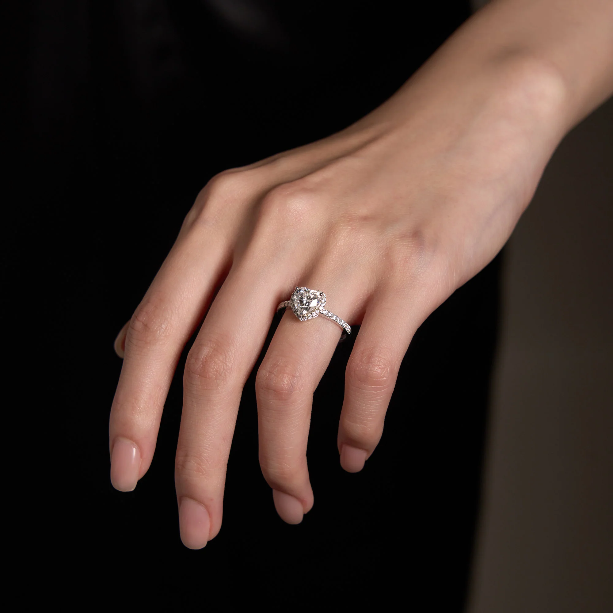 Heart Moissanite Halo Ring with Pavé Band - Image 12