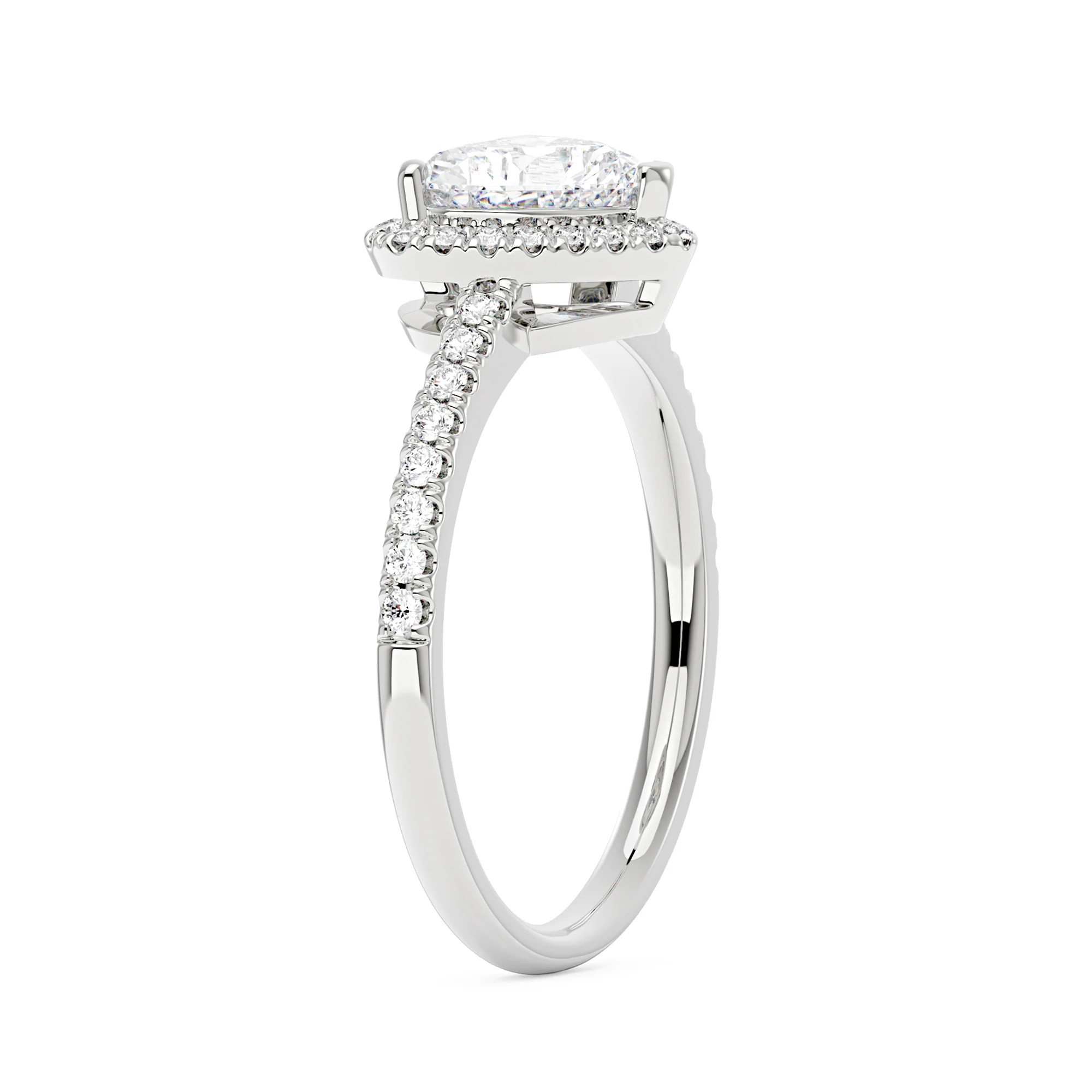 Heart Moissanite Halo Ring with Pavé Band - Image 2