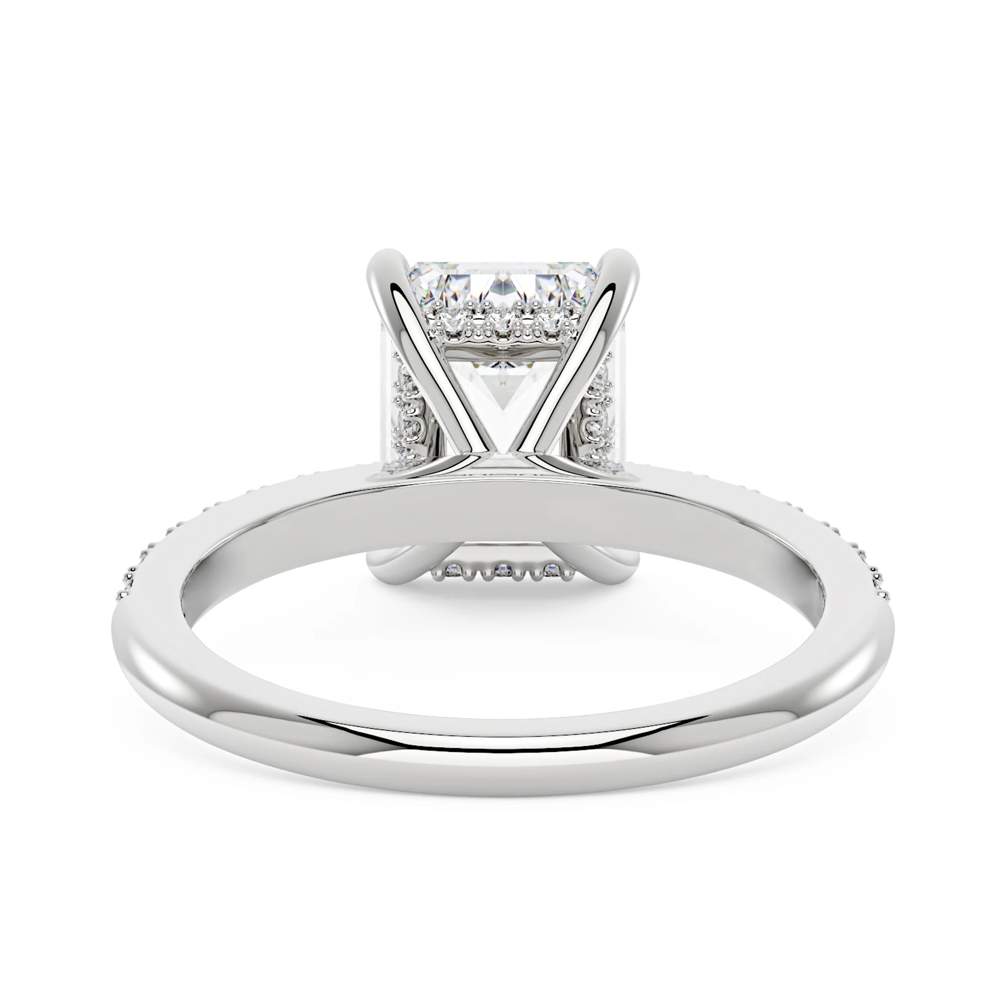 Emerald Hidden Halo Moissanite Ring with Pavé Band - Image 3
