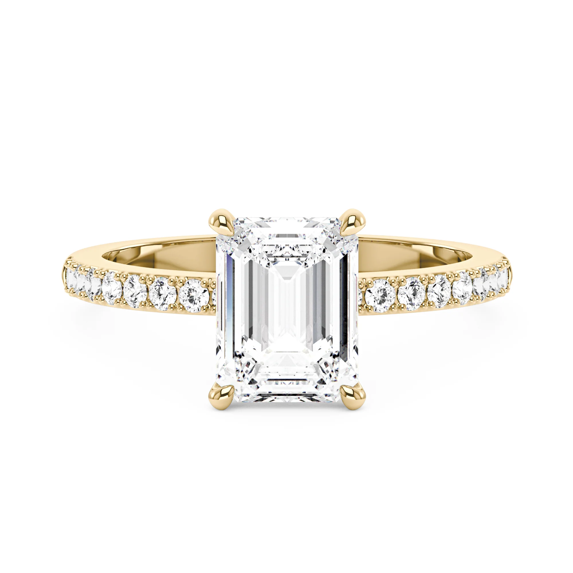Emerald Hidden Halo Moissanite Ring with Pavé Band - Image 4