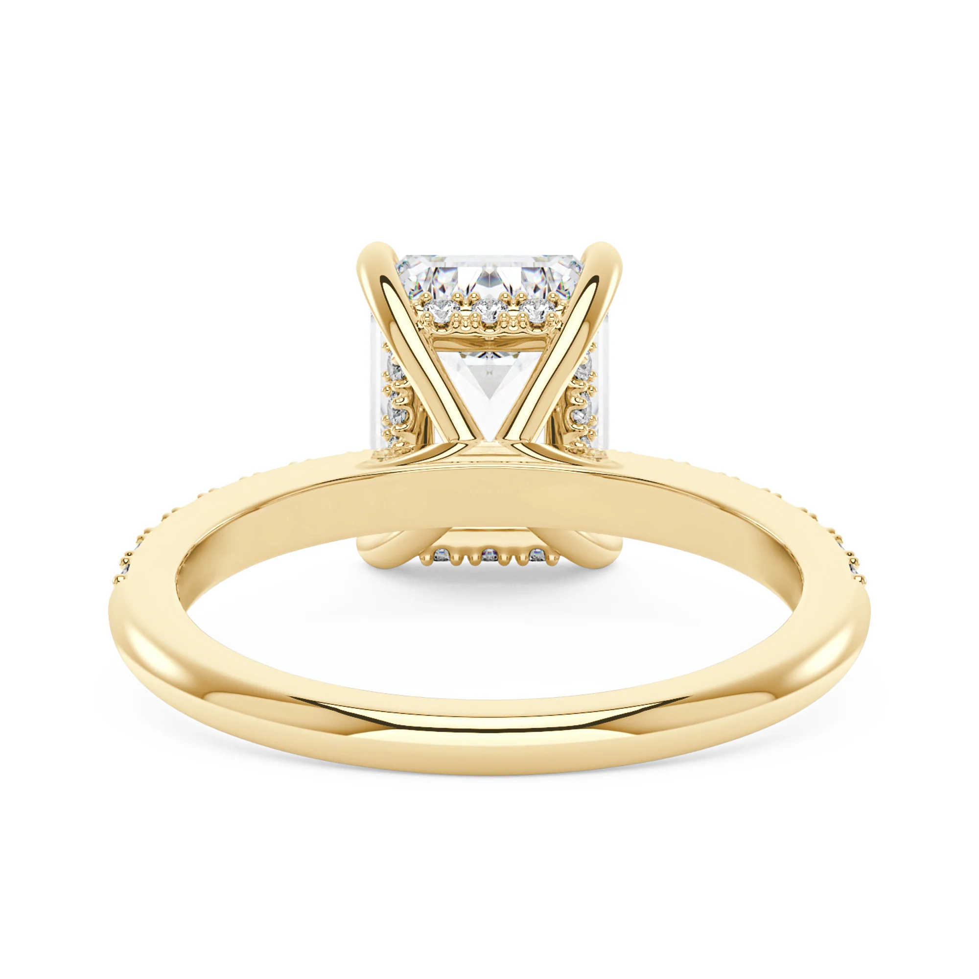 Emerald Hidden Halo Moissanite Ring with Pavé Band - Image 6