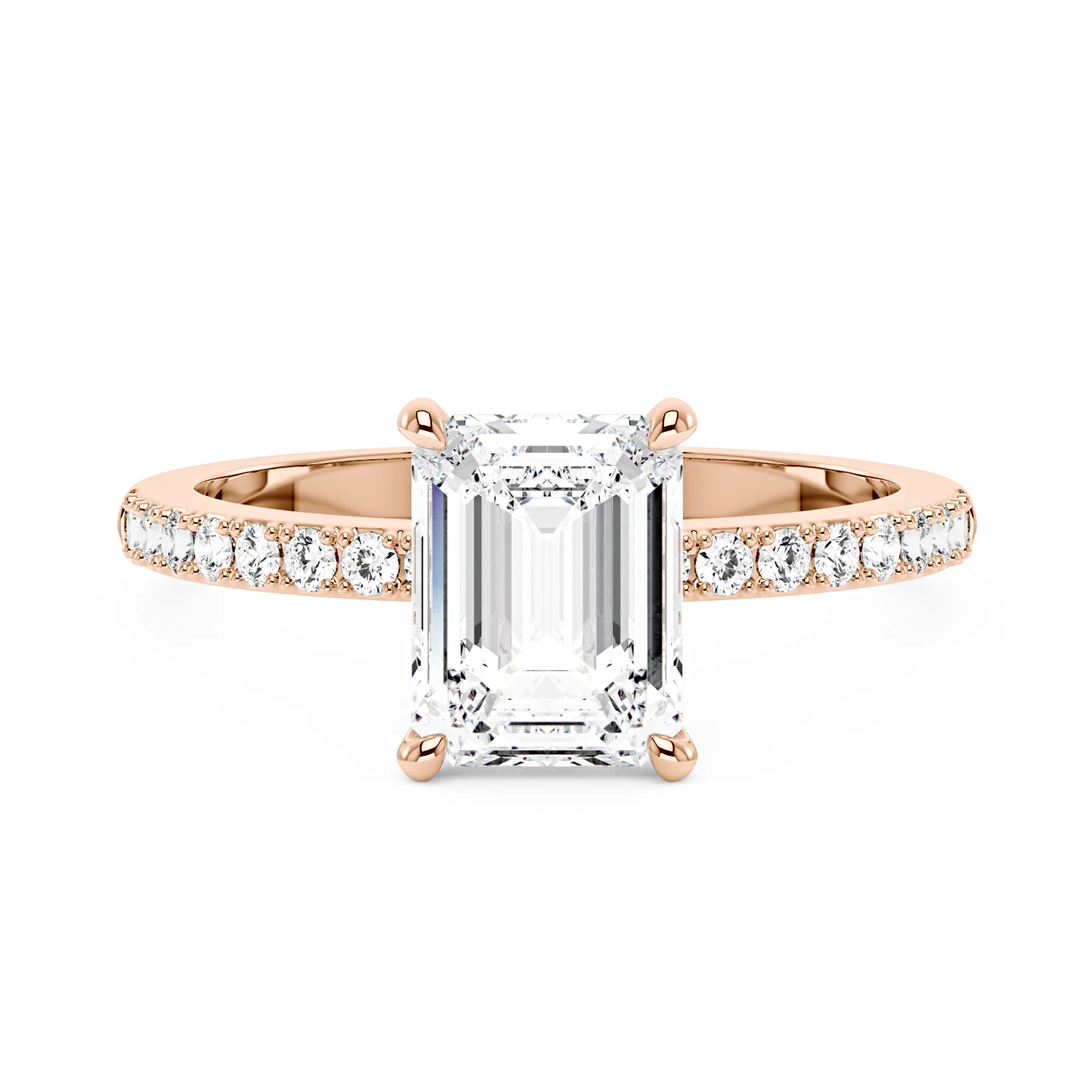 Emerald Hidden Halo Moissanite Ring with Pavé Band - Image 7