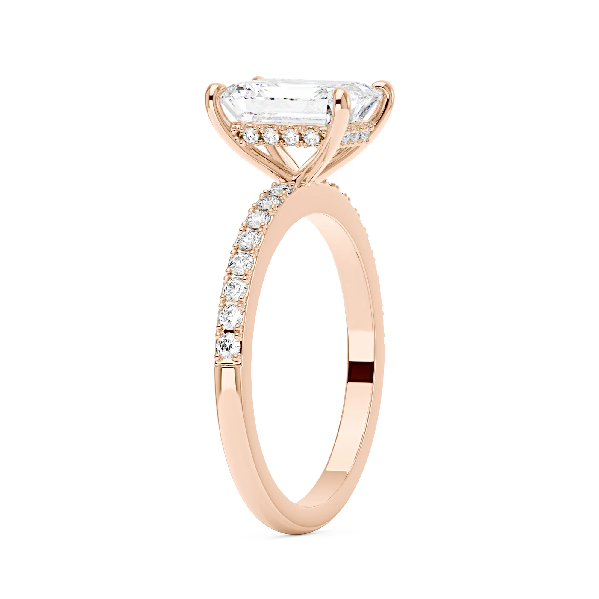 Emerald Hidden Halo Moissanite Ring with Pavé Band - Image 8