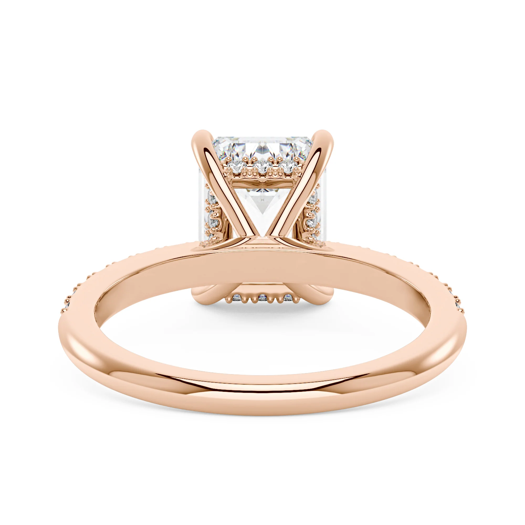 Emerald Hidden Halo Moissanite Ring with Pavé Band - Image 9