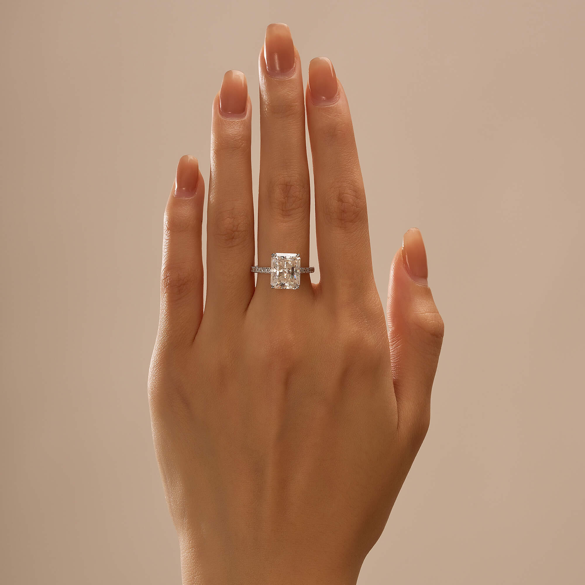 Radiant Hidden Halo Engagement Ring with Pavé Band - Image 14