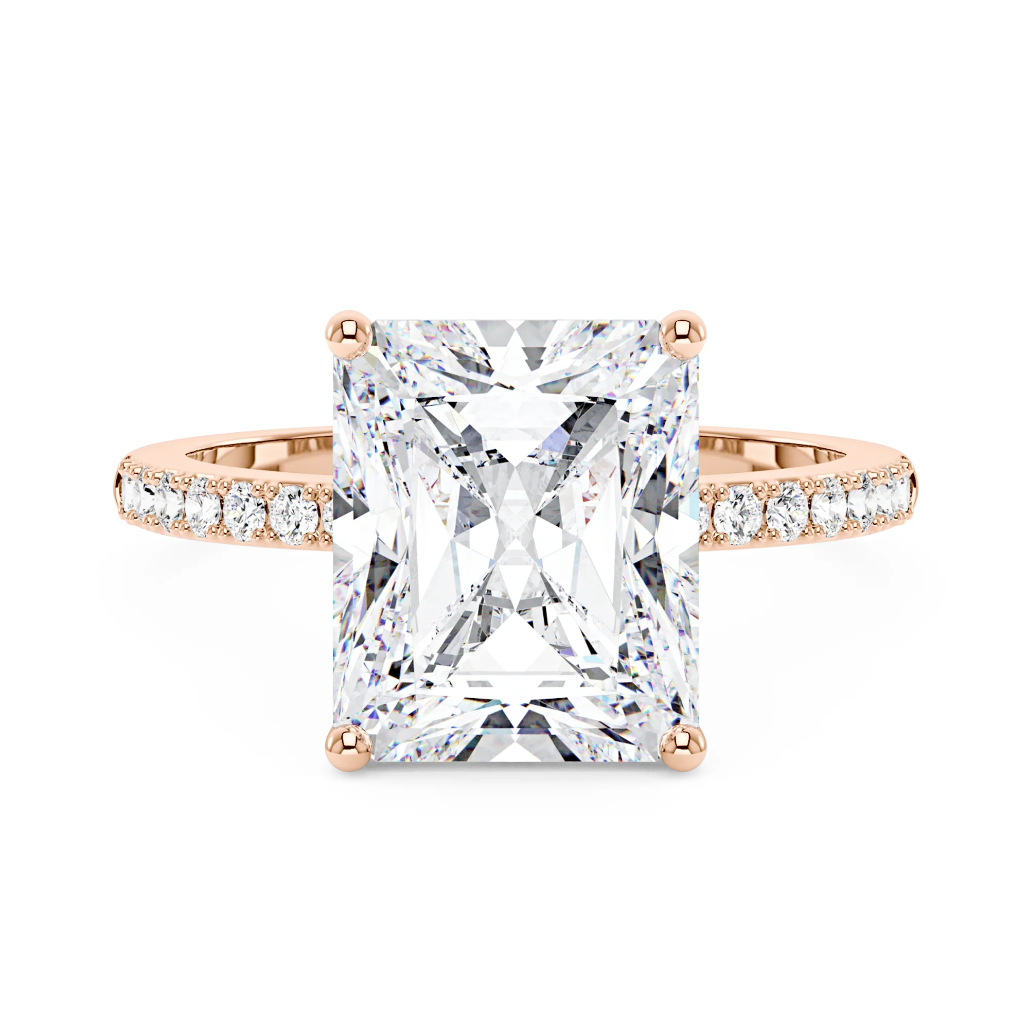 Radiant Hidden Halo Engagement Ring with Pavé Band - Image 7