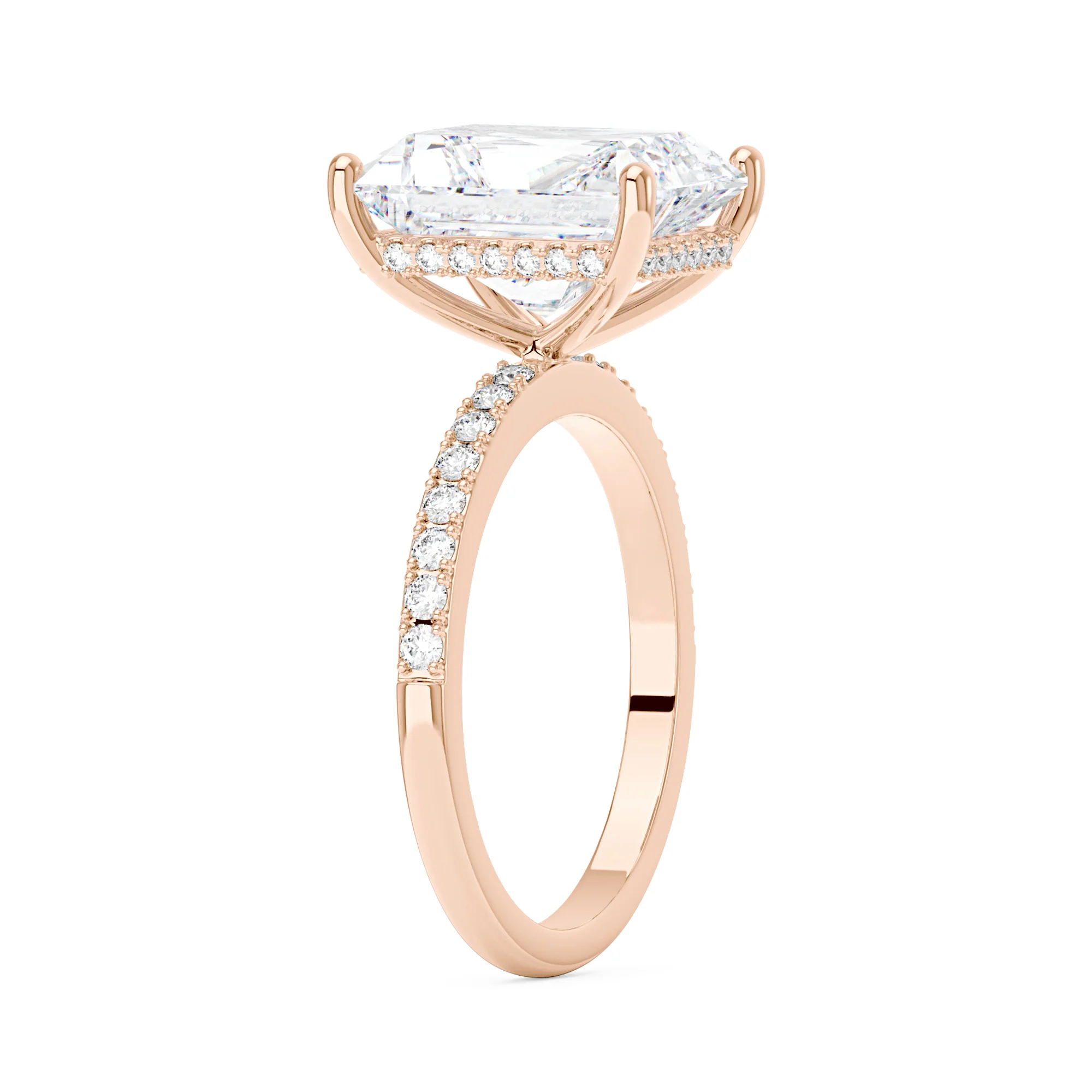 Radiant Hidden Halo Engagement Ring with Pavé Band - Image 8
