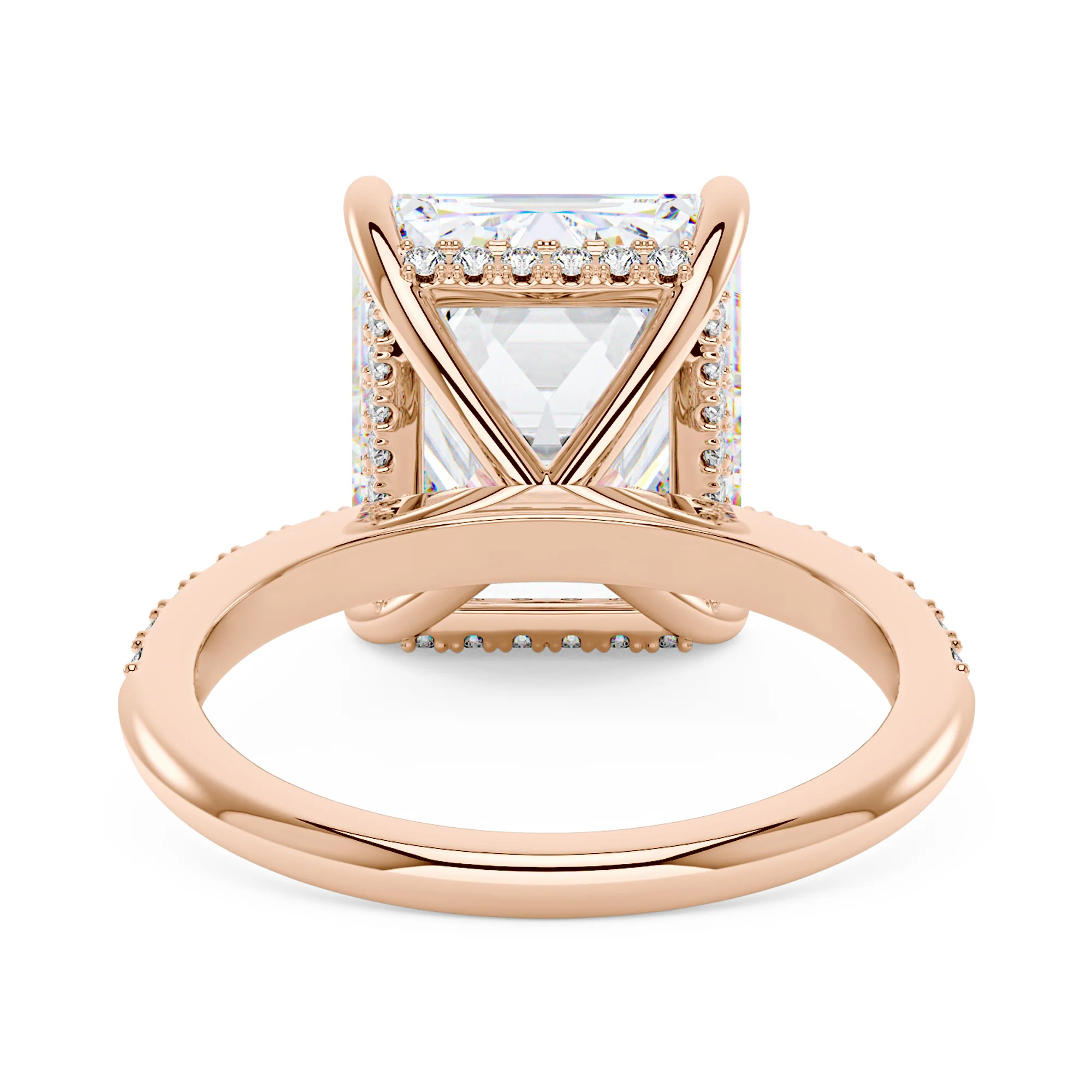 Radiant Hidden Halo Engagement Ring with Pavé Band - Image 9