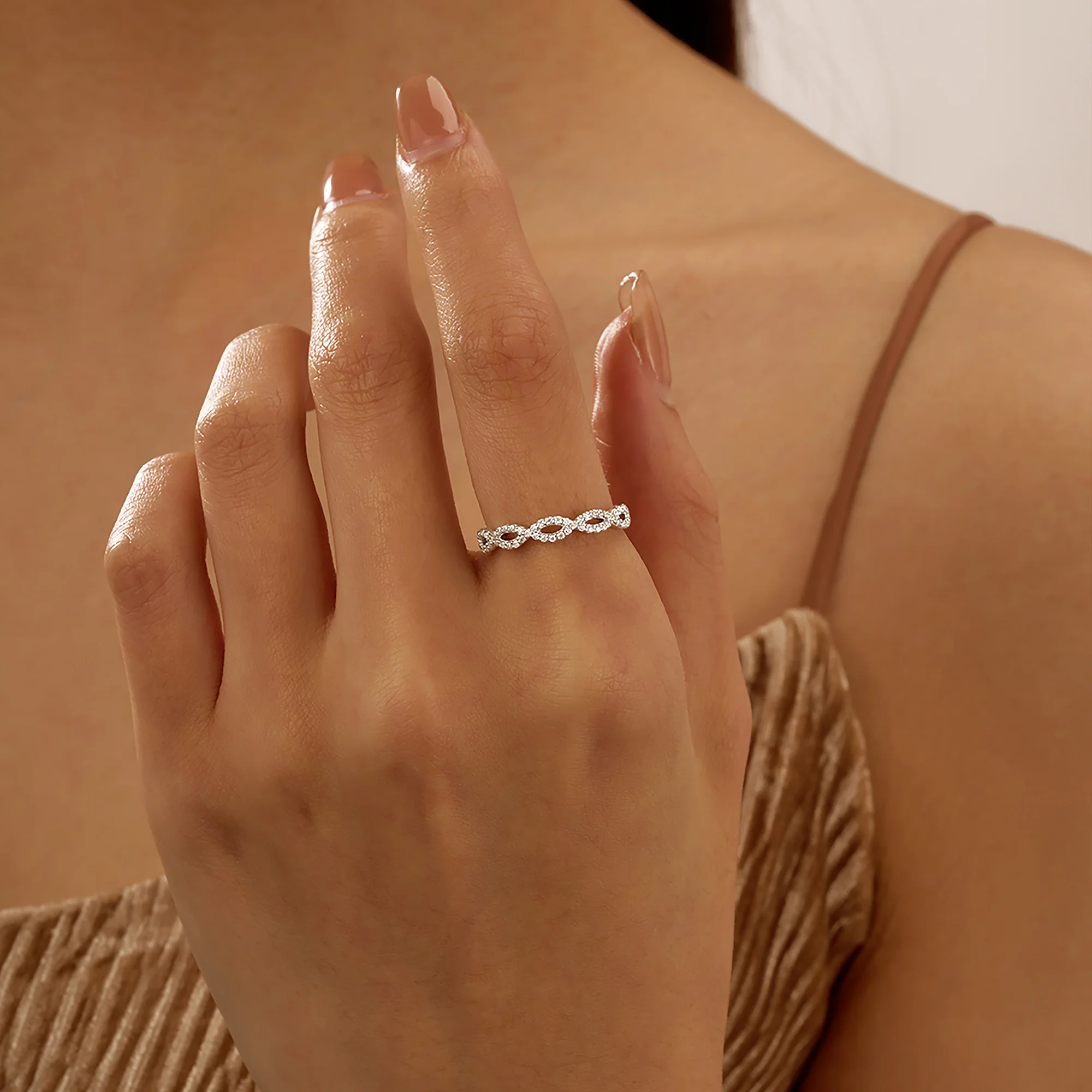 Art Deco Infinity Twist Moissanite Pavé Eternity Band - Image 11