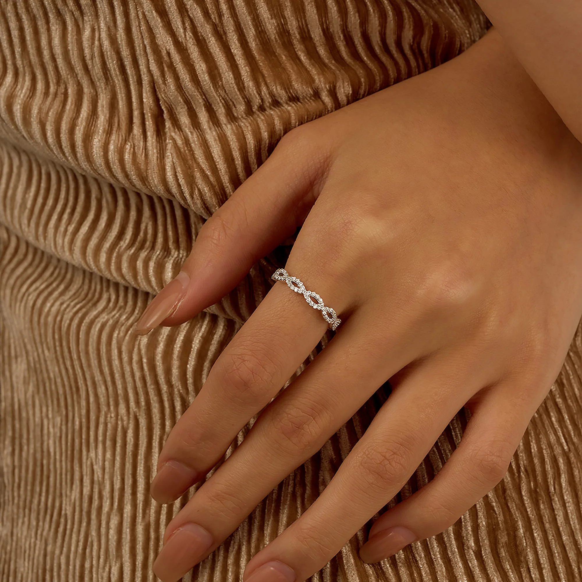 Art Deco Infinity Twist Moissanite Pavé Eternity Band - Image 13