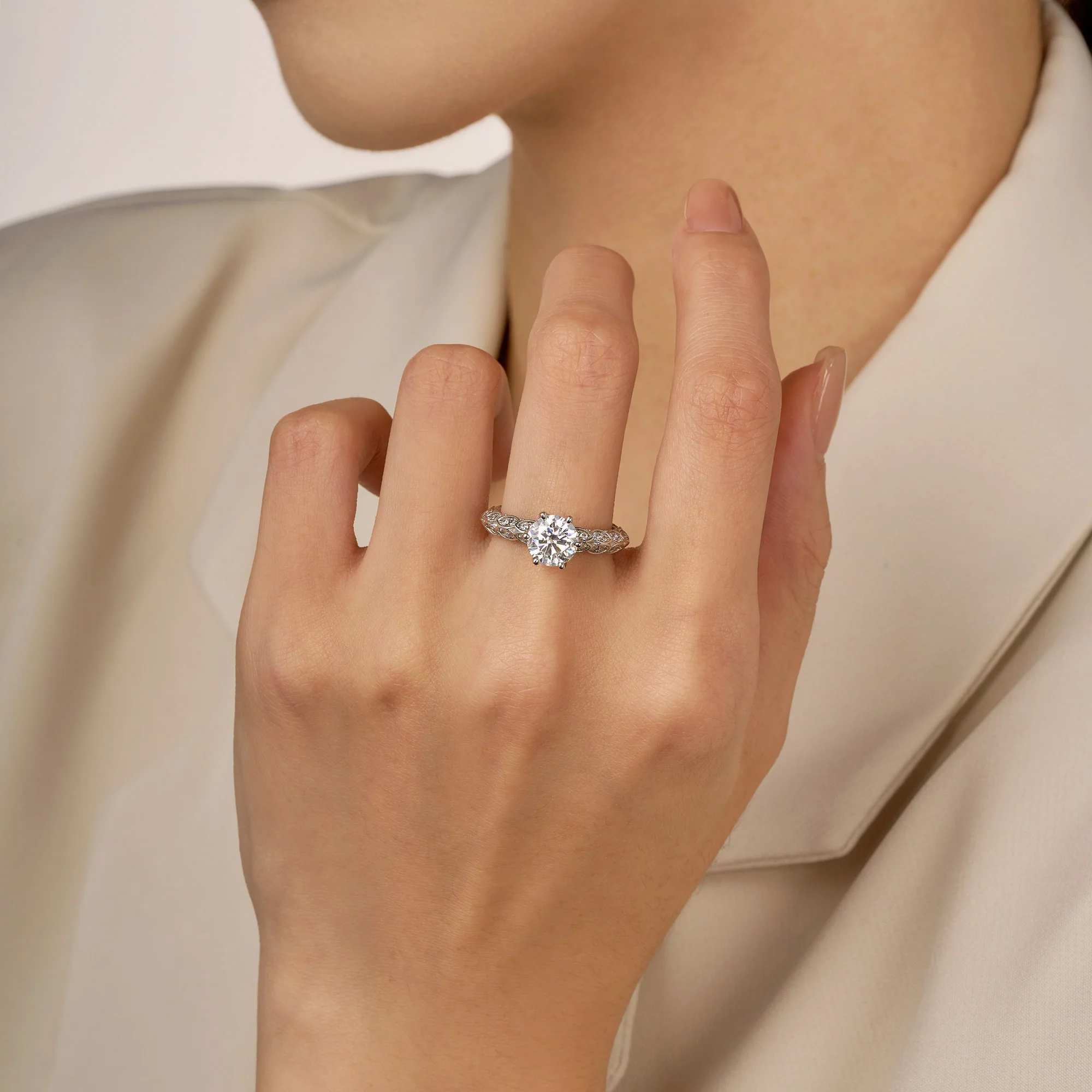 Luxury Band Solitaire Moissanite Engagement Ring - Image 10