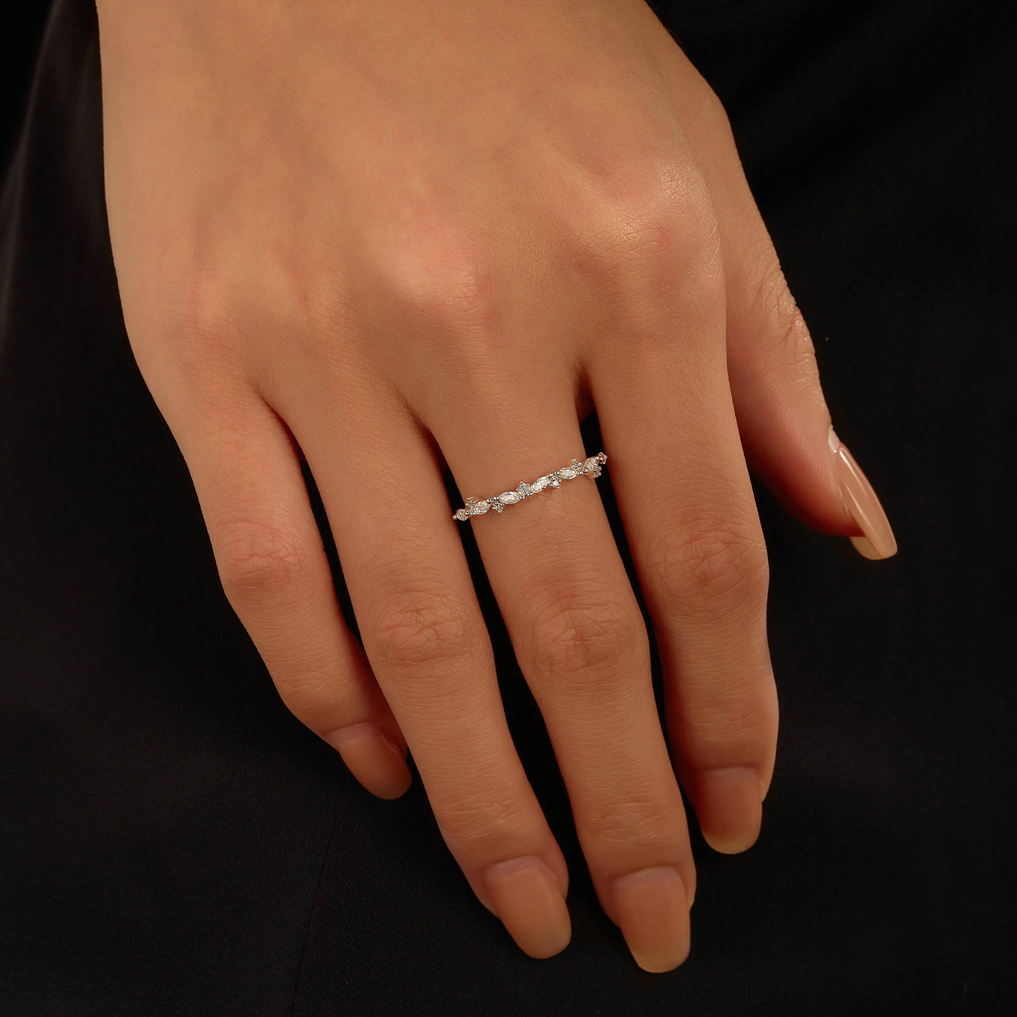Nature Inspired Marquise Moissanite Half Eternity Band - Image 13