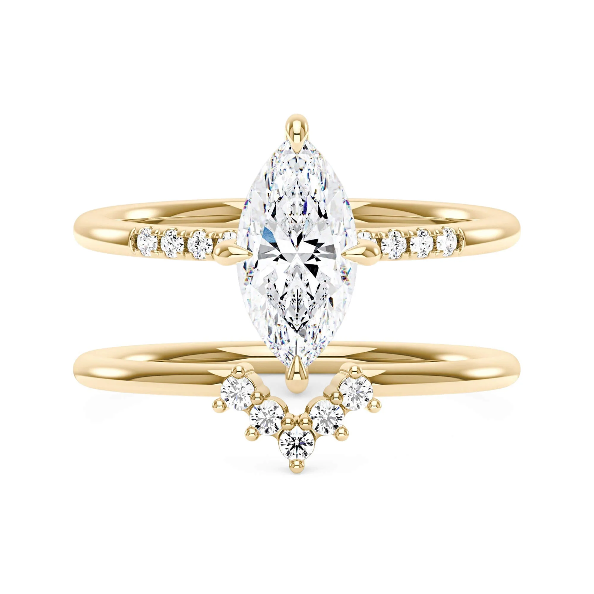 Marquise Cut Moissanite Engagement Ring and Curved Band Set - Image 3