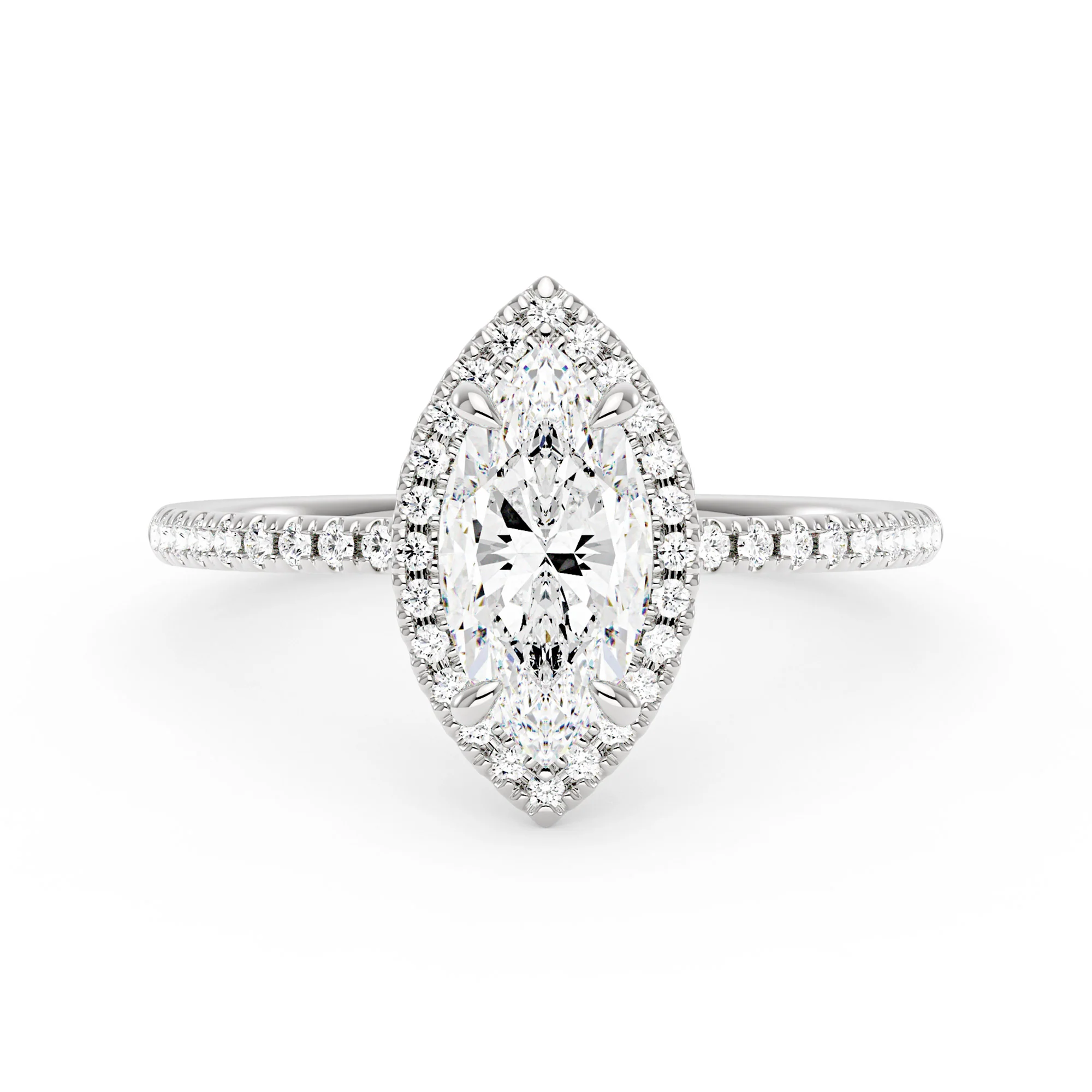 Marquise Halo Moissanite Engagement Ring with Pave Band