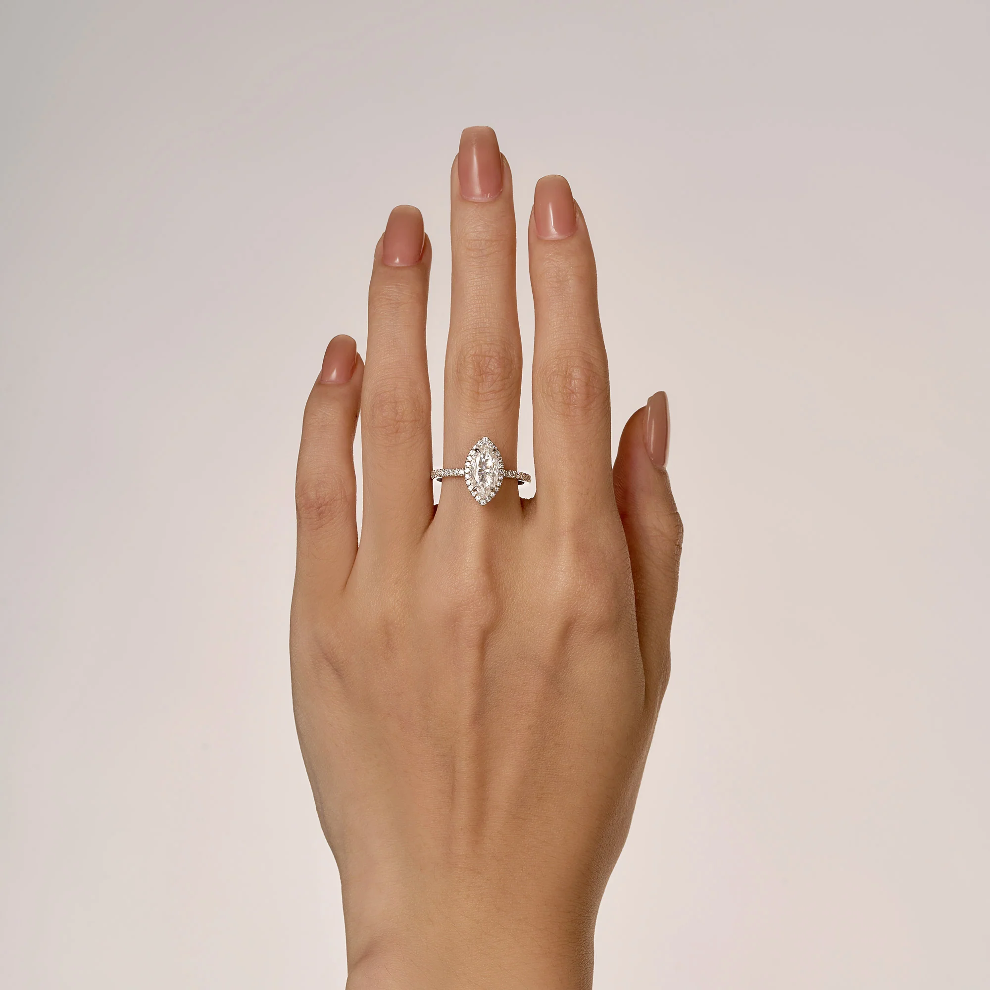 Marquise Halo Moissanite Engagement Ring with Pave Band - Image 12