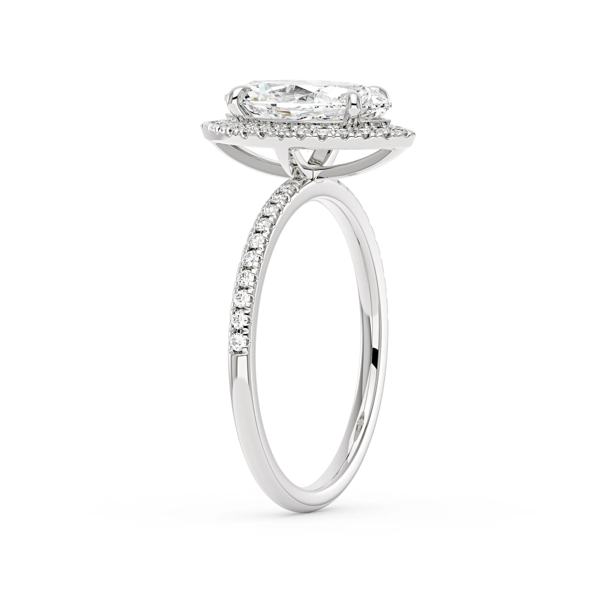 Marquise Halo Moissanite Engagement Ring with Pave Band - Image 2