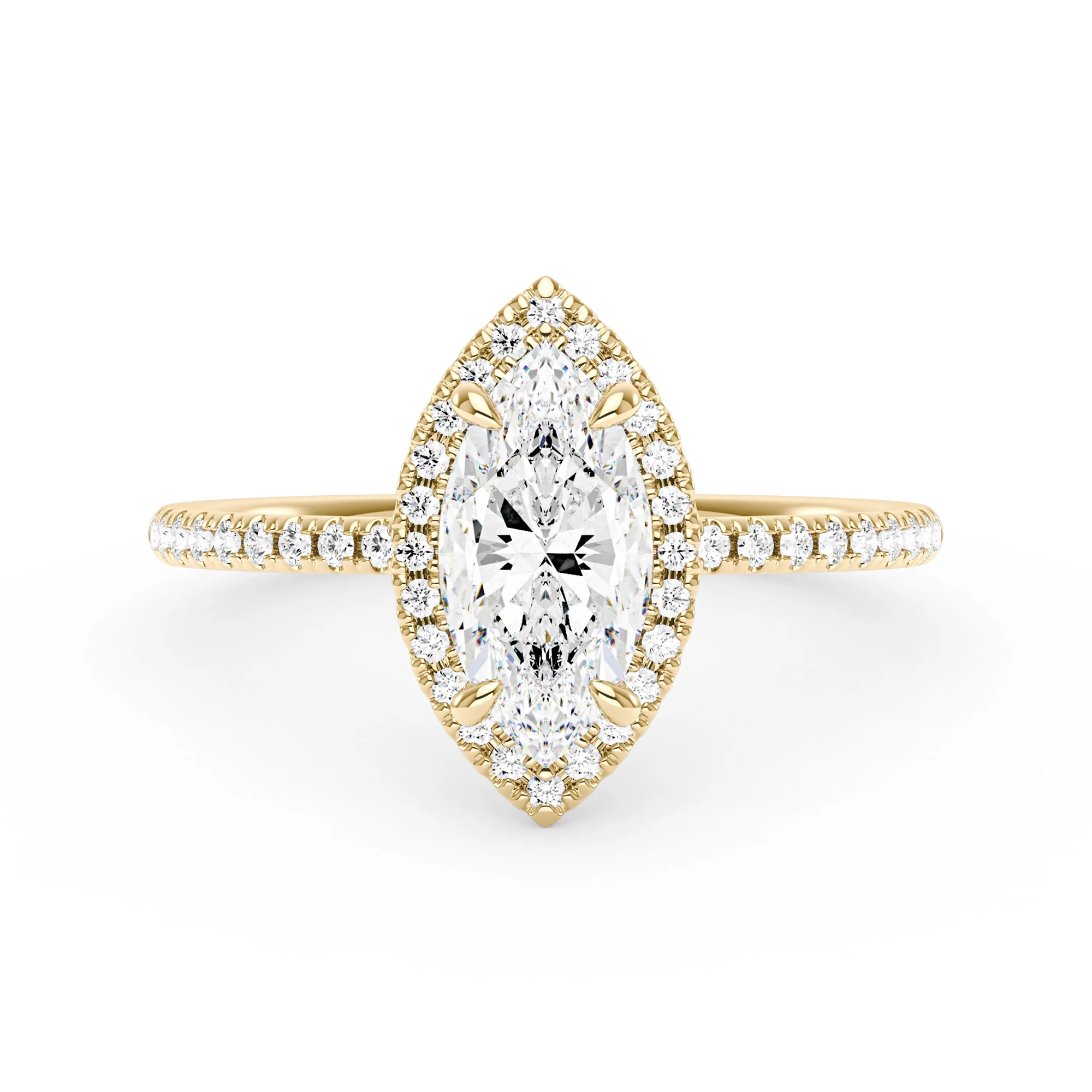 Marquise Halo Moissanite Engagement Ring with Pave Band - Image 4