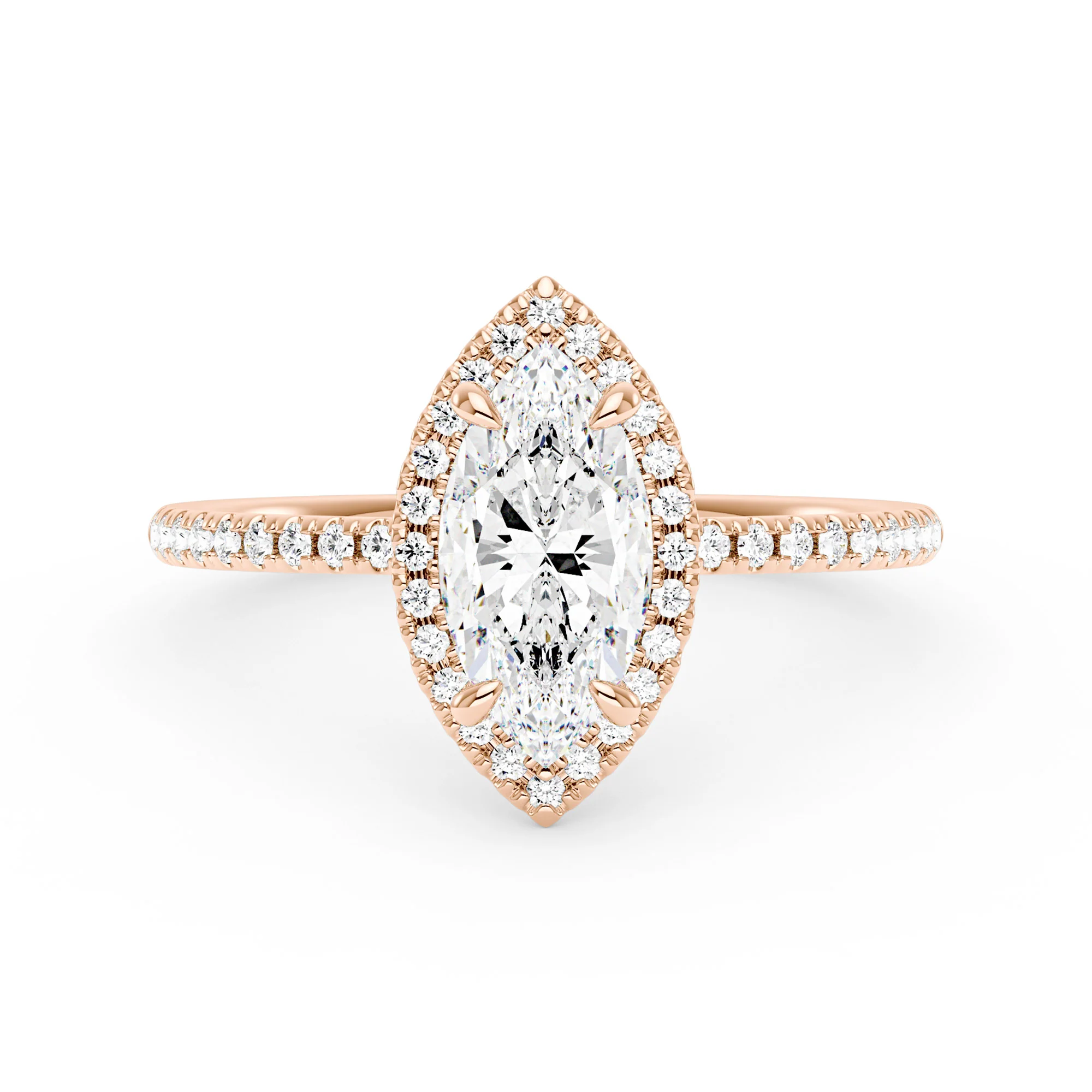 Marquise Halo Moissanite Engagement Ring with Pave Band - Image 7