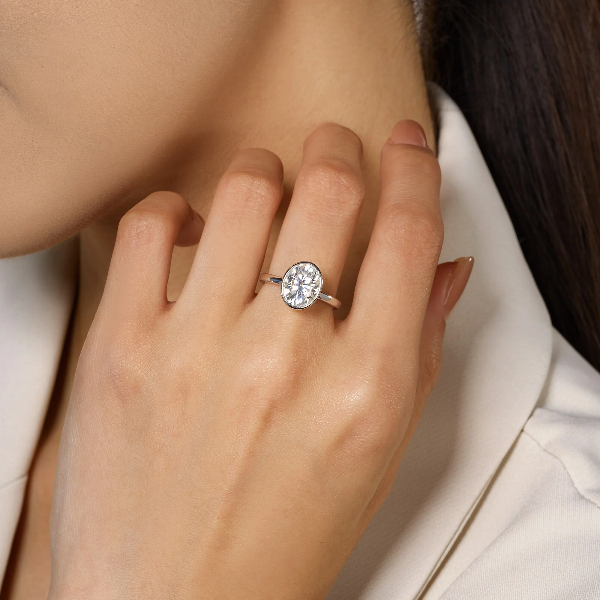 Minimalist Oval Cut Engagement Bezel Ring - Image 10