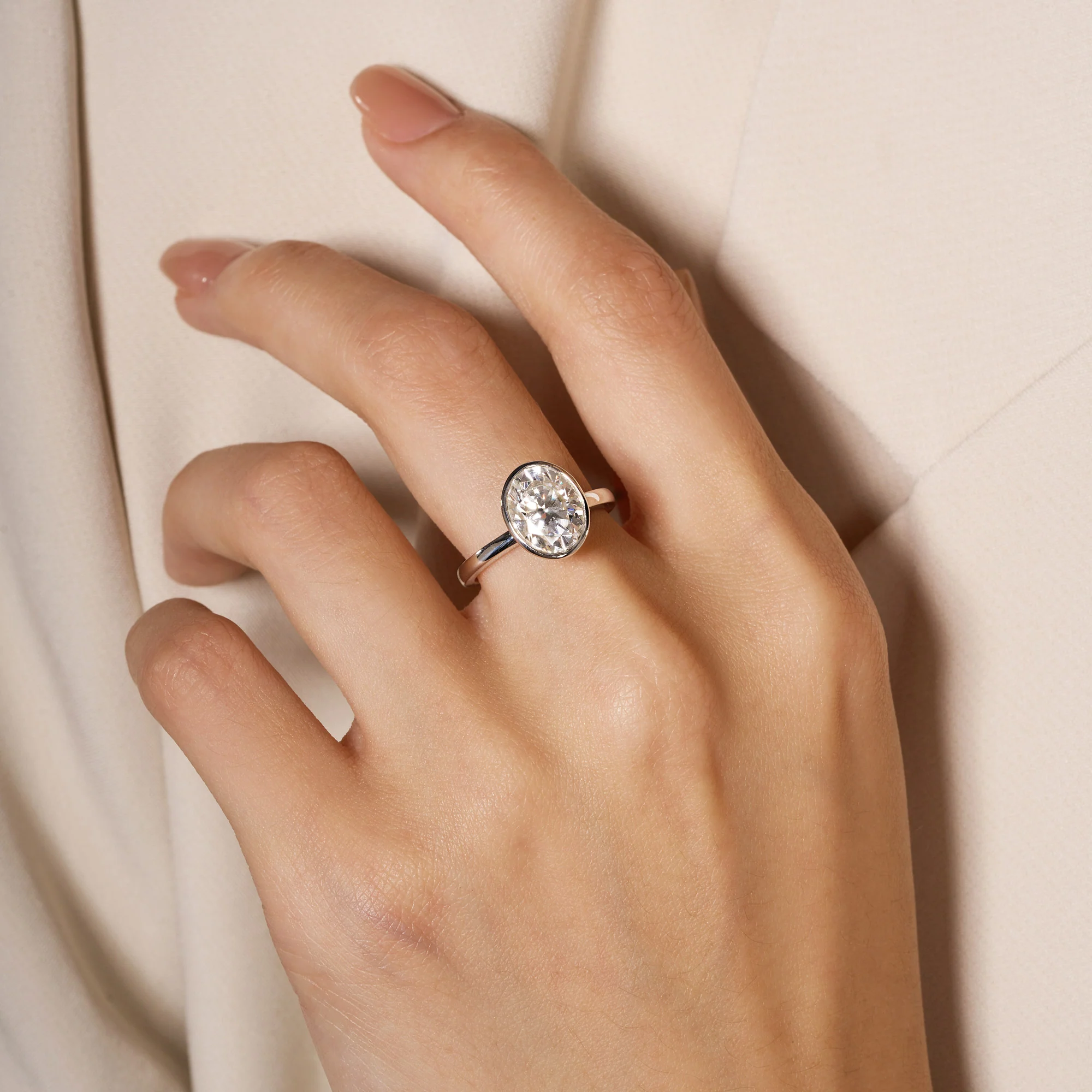 Minimalist Oval Cut Engagement Bezel Ring - Image 11