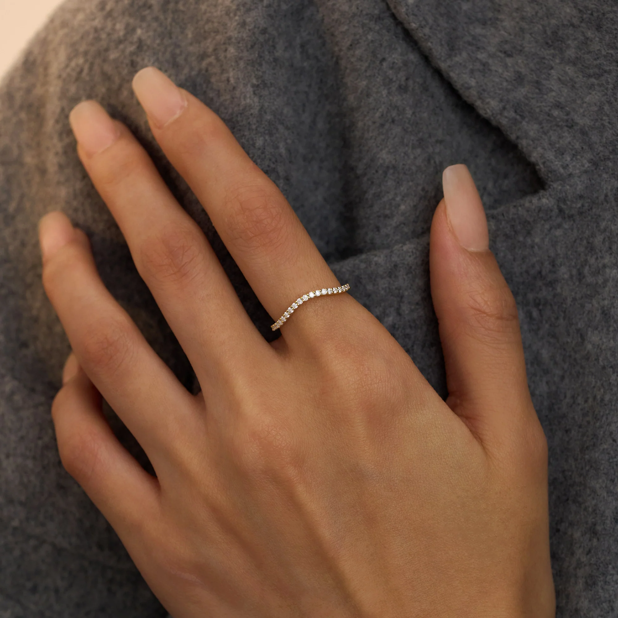 Moissanite Arched Arc Pave Half Eternity Band - Image 10