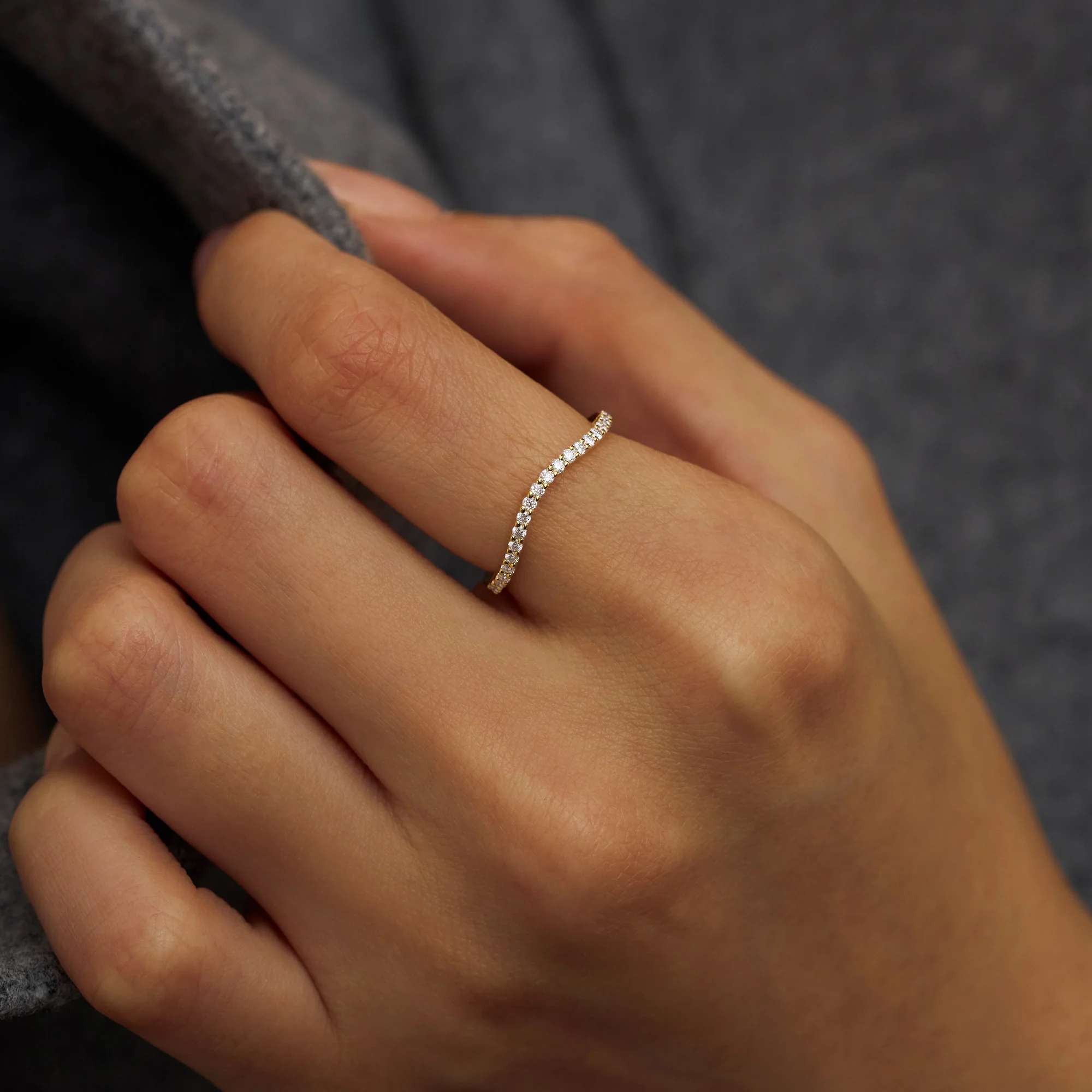 Moissanite Arched Arc Pave Half Eternity Band - Image 12