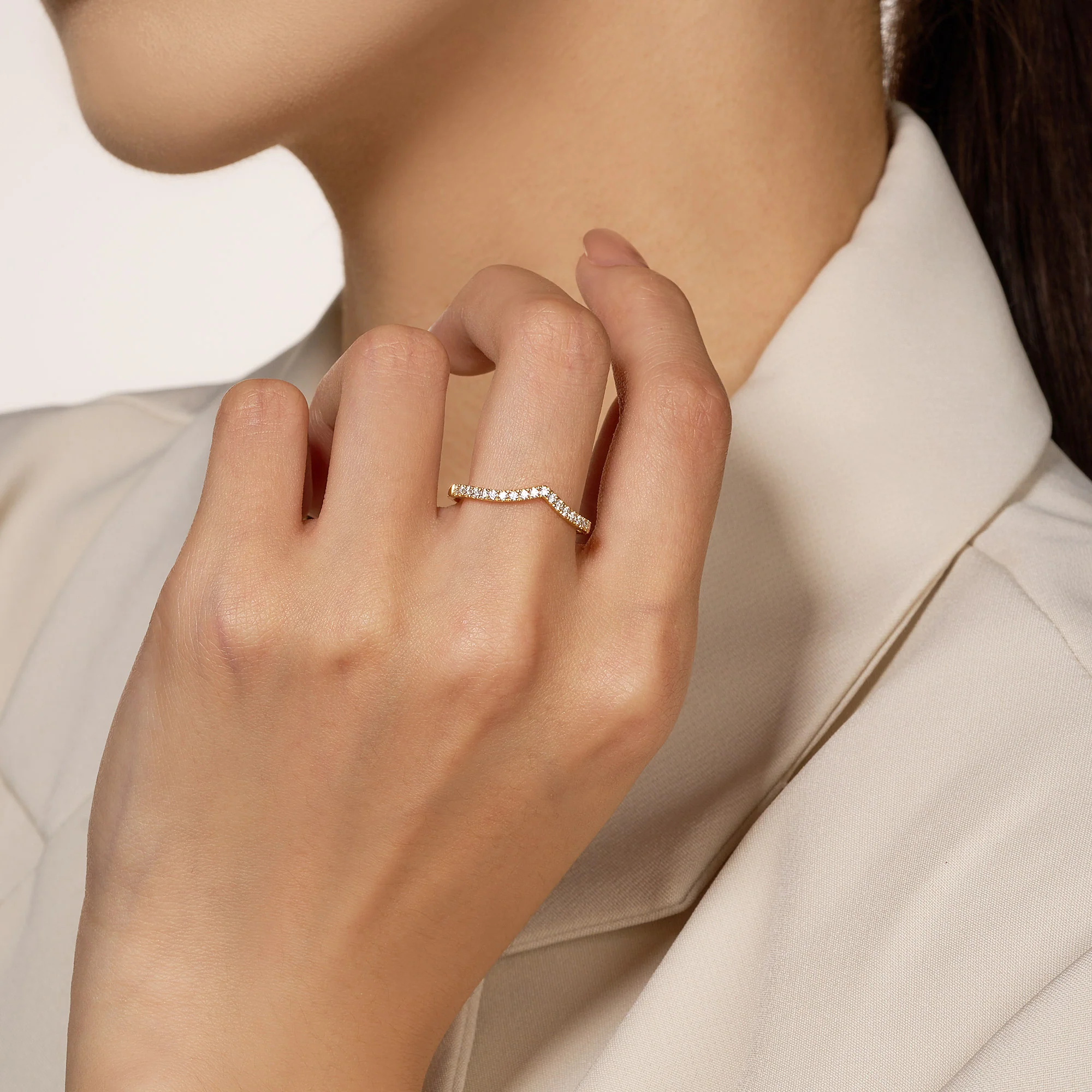 Art Deco Moissanite Pavé Stacking Eternity Ring Set - Image 10