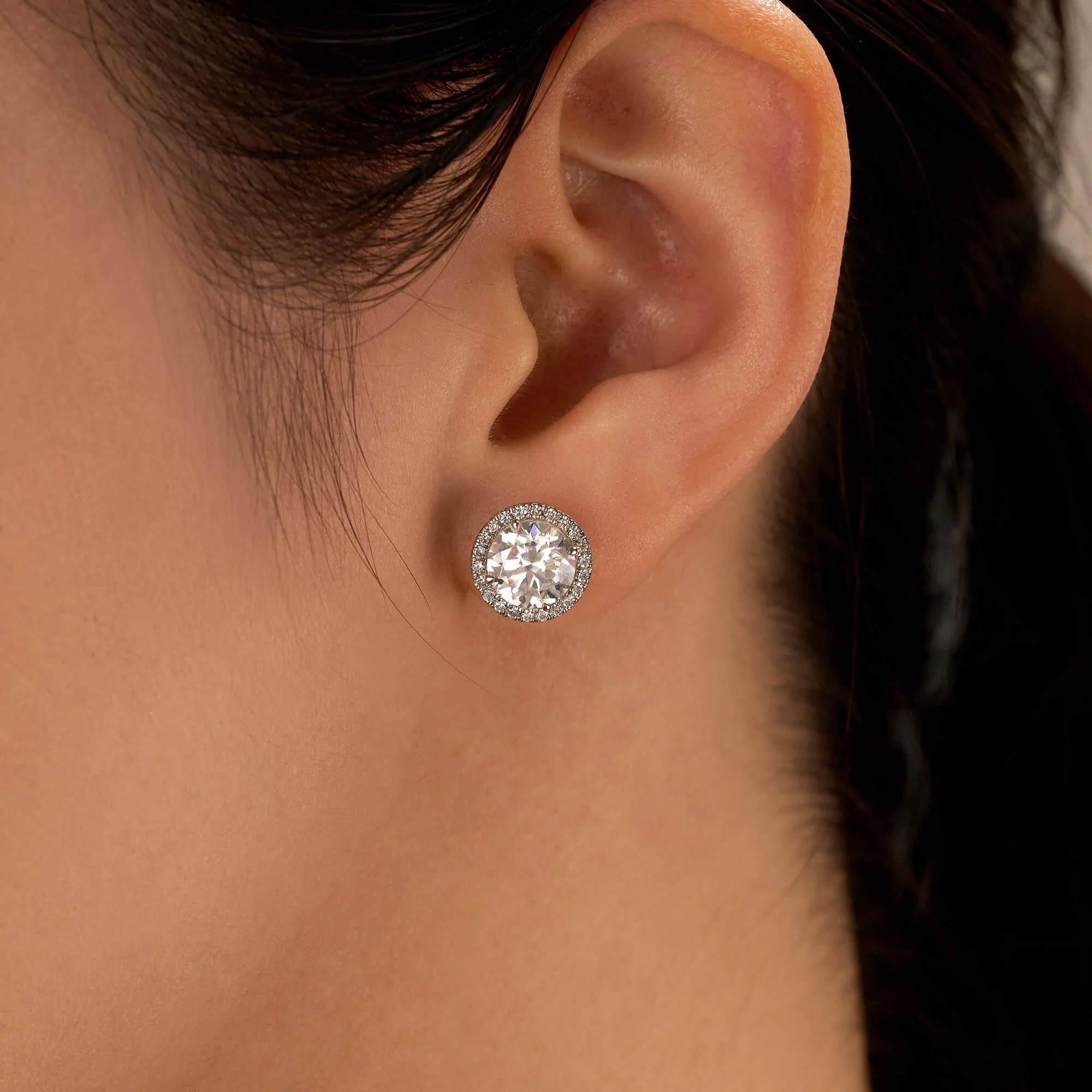 Moissanite Halo Style Stud Earrings - Image 10