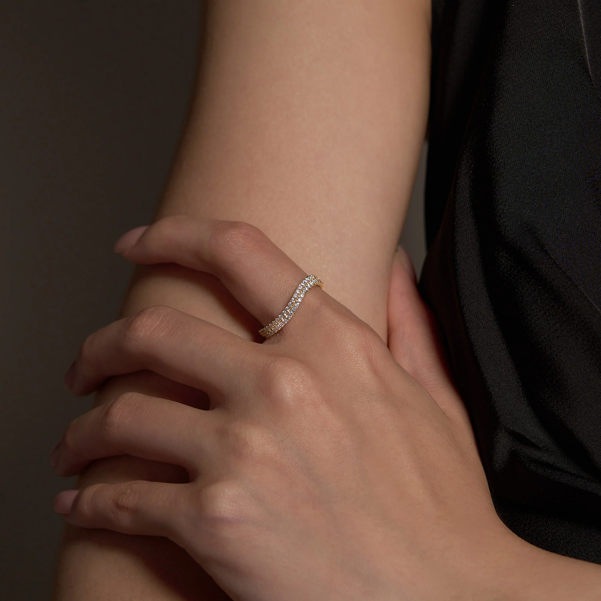 Nature Inspired Moissanite Wave Pavé Half Eternity Band - Image 10