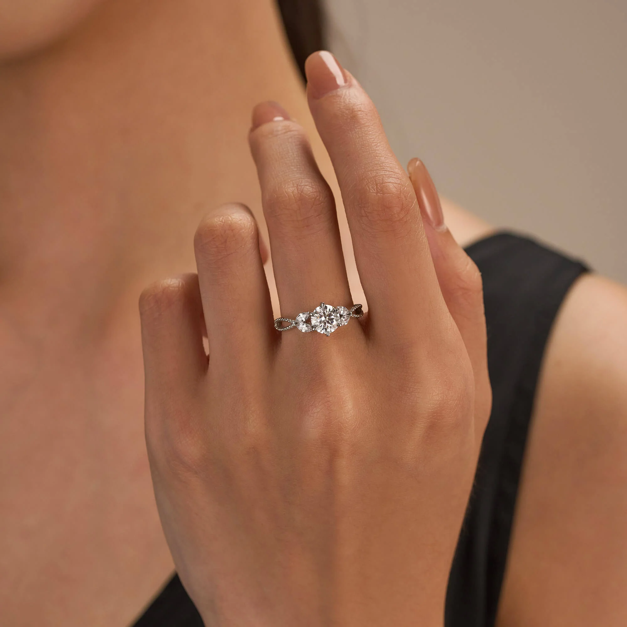 Nature Inspired Split Shank Round Moissanite Ring - Image 12