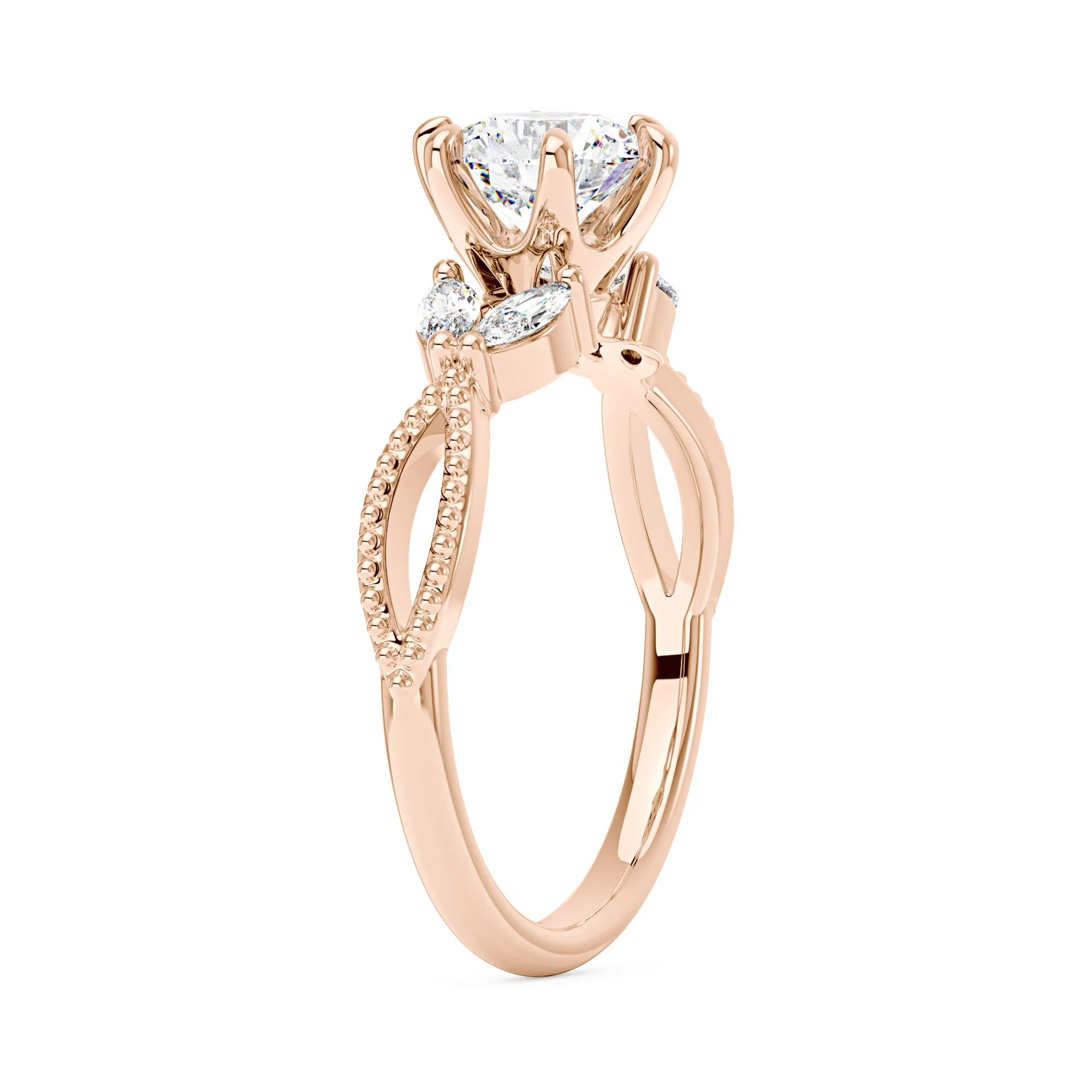 Nature Inspired Split Shank Round Moissanite Ring - Image 8