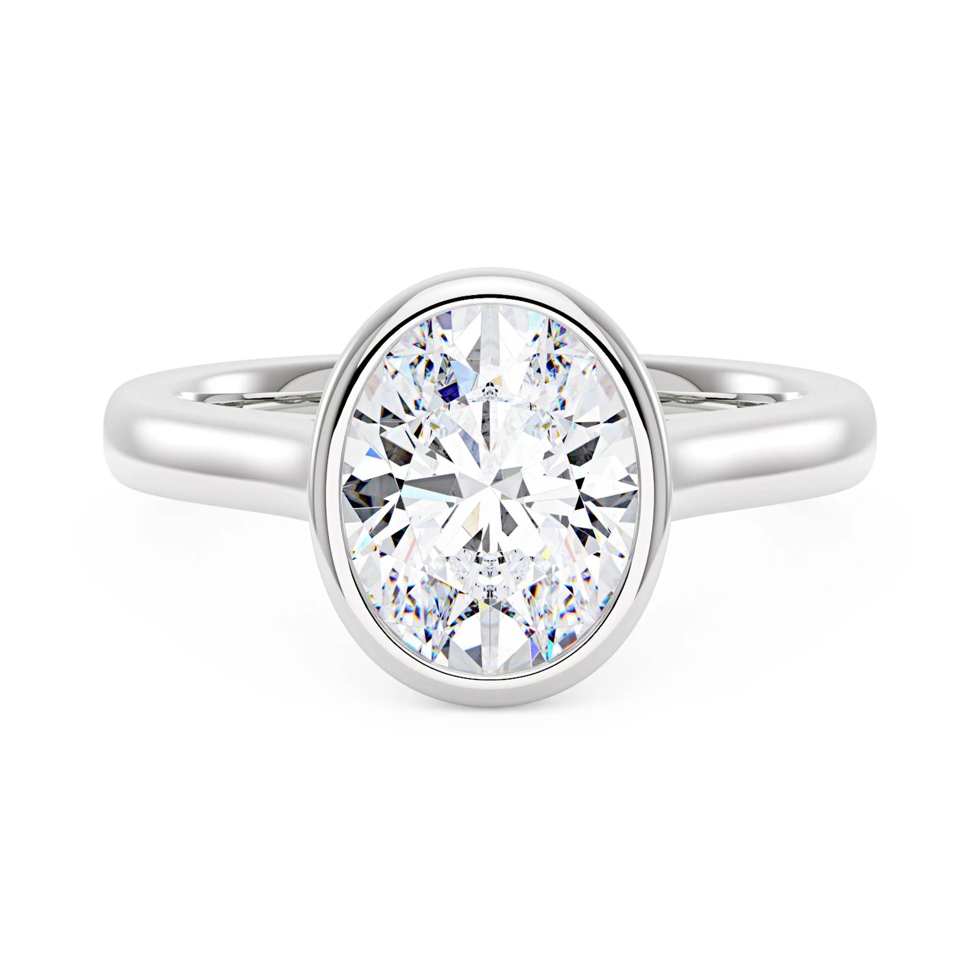 Oval Bezel Engagement Ring And Pave Eternity Wedding Band Set - Image 5