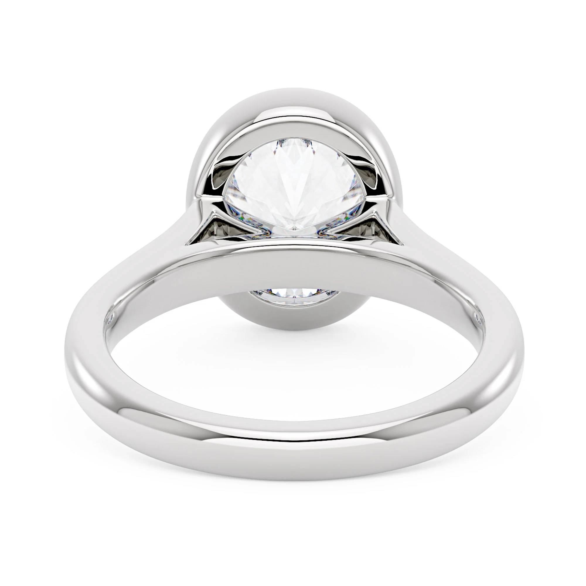 Oval Bezel Engagement Ring And Pave Eternity Wedding Band Set - Image 7