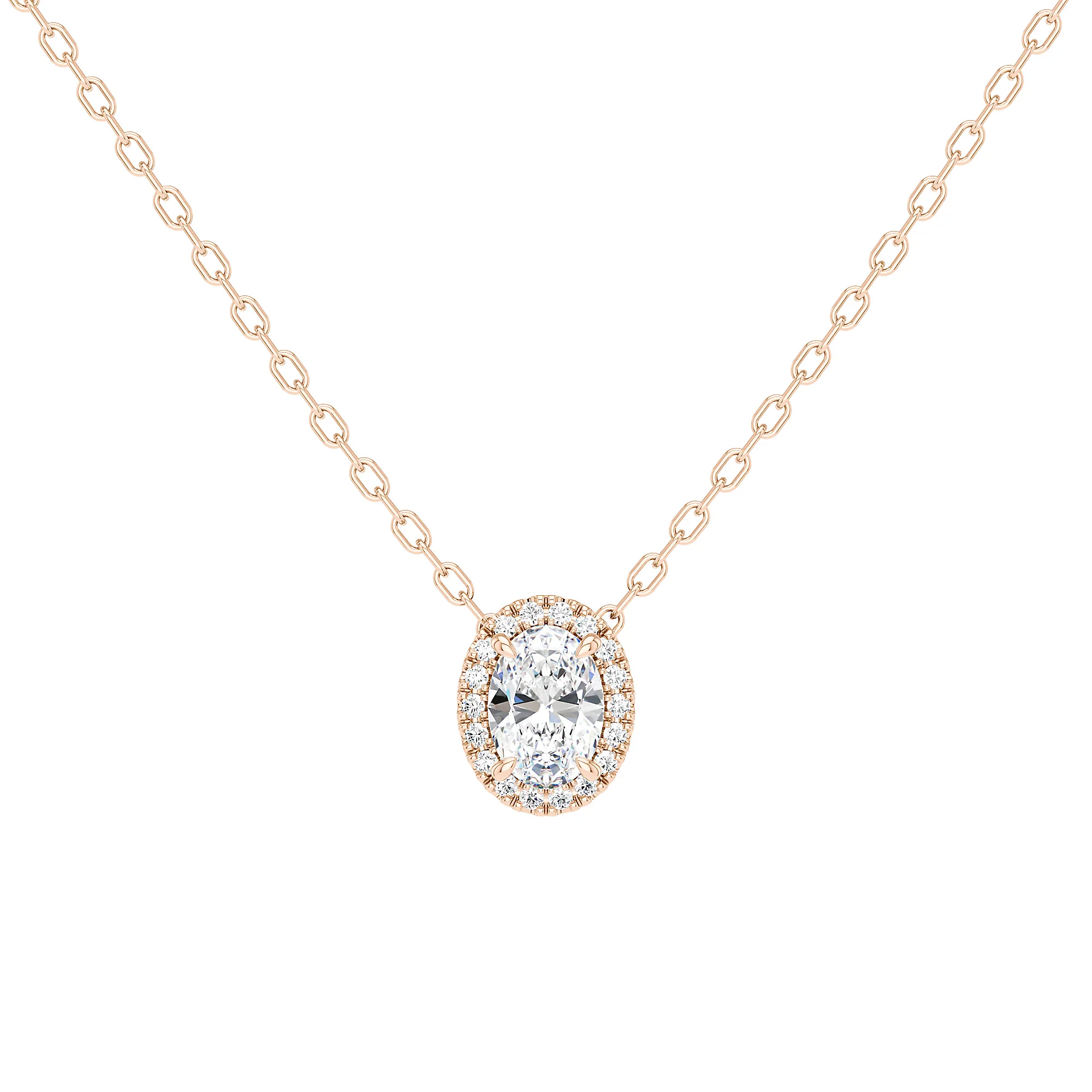 Oval Cut Halo Diamond Pendant Necklace - Image 3