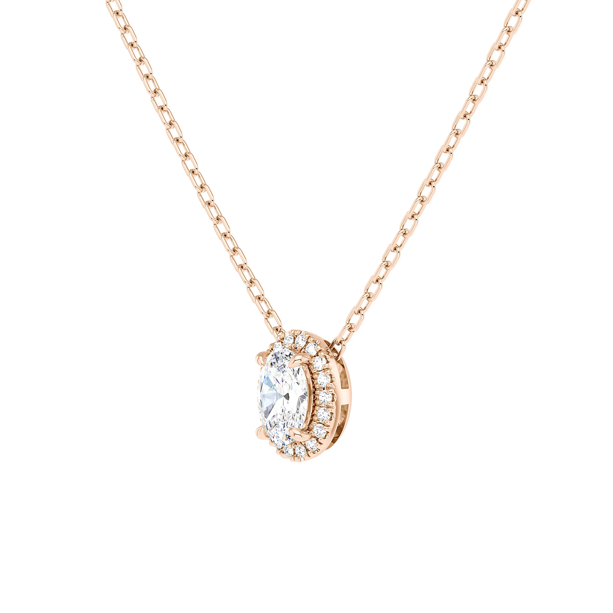 Oval Cut Halo Diamond Pendant Necklace - Image 6