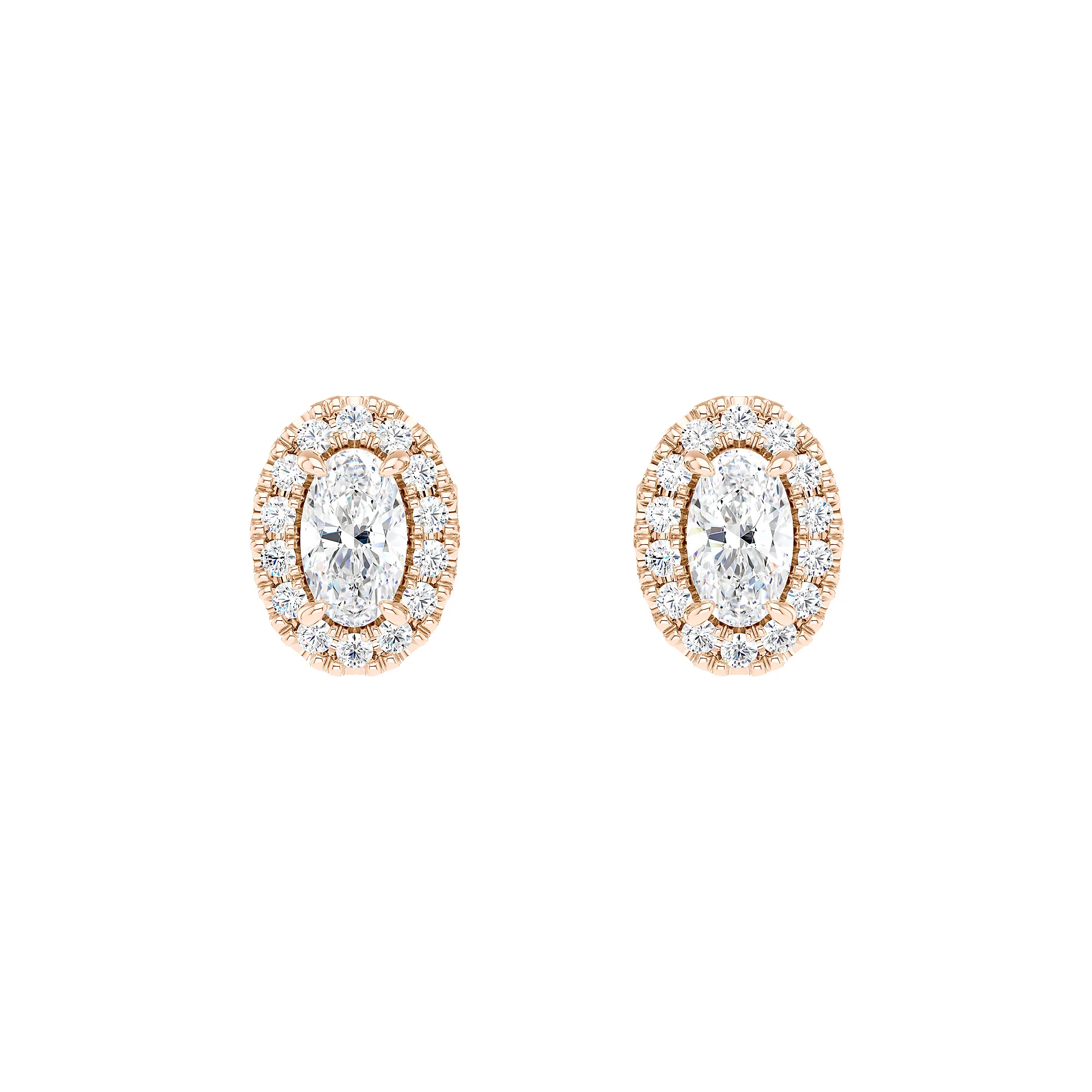 Oval Cut Halo Diamond Stud Earrings - Image 3