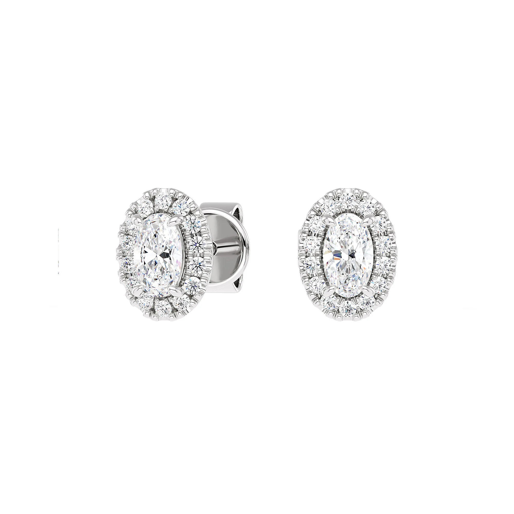 Oval Cut Halo Diamond Stud Earrings - Image 4