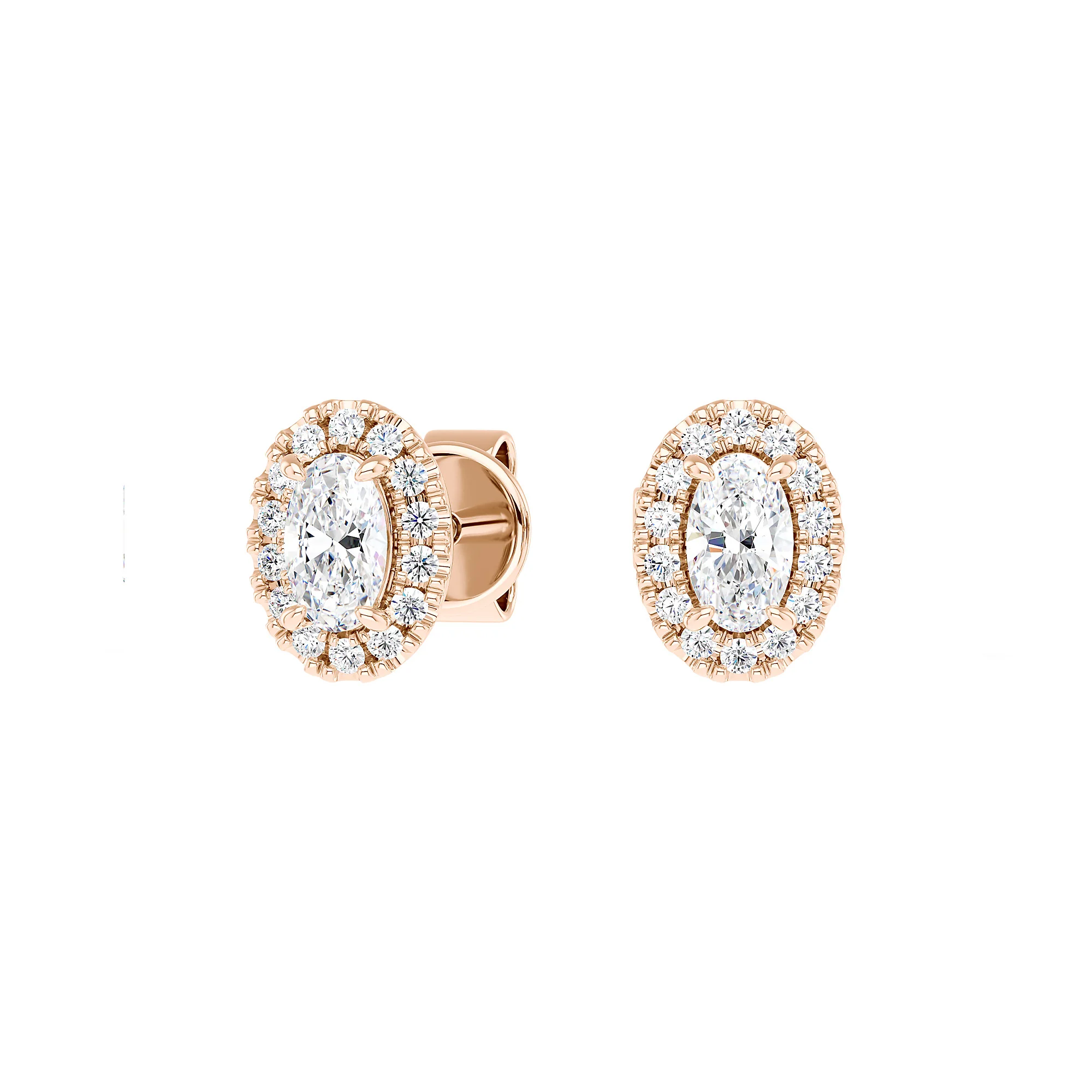 Oval Cut Halo Diamond Stud Earrings - Image 6