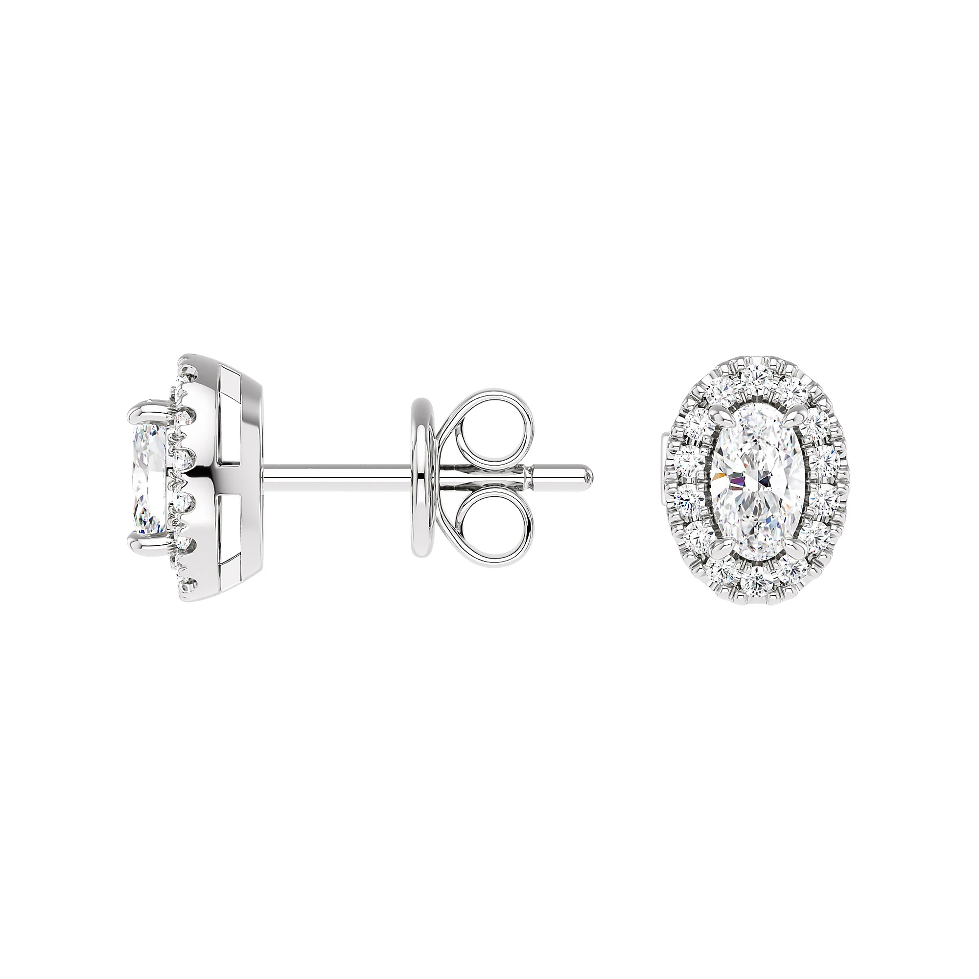 Oval Cut Halo Diamond Stud Earrings - Image 7
