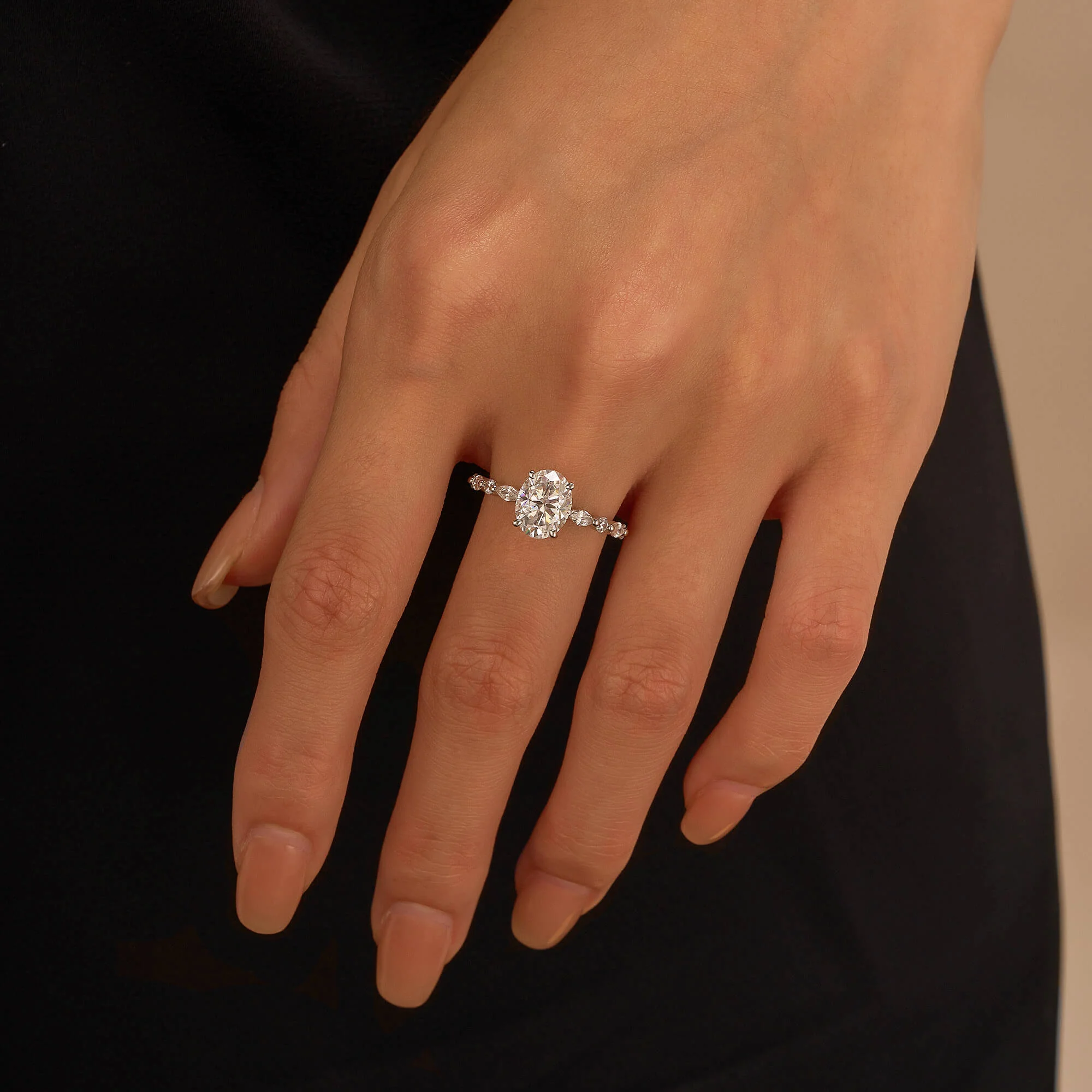 Nature Inspired Oval Cut Moissanite Accent Engagement Ring - Image 12