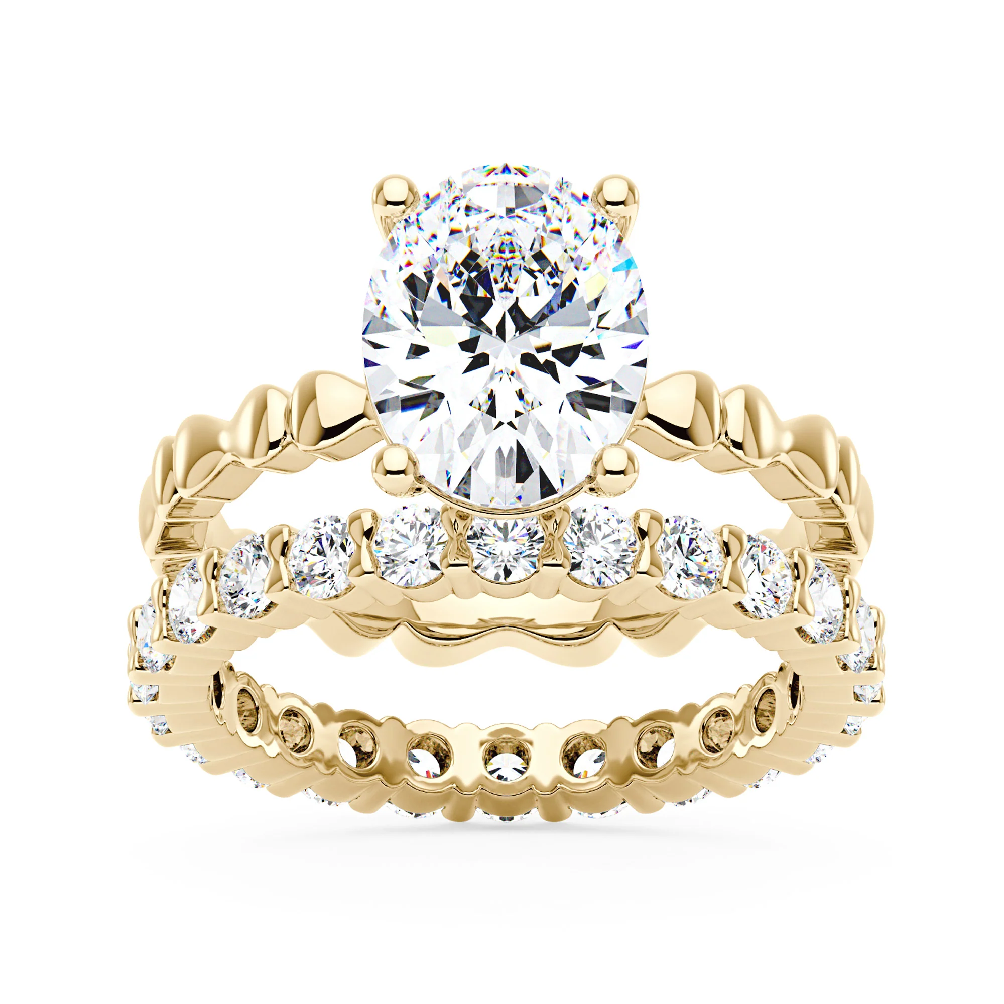 Oval Cut Moissanite Bowtie Band Bridal Ring Set - Image 4