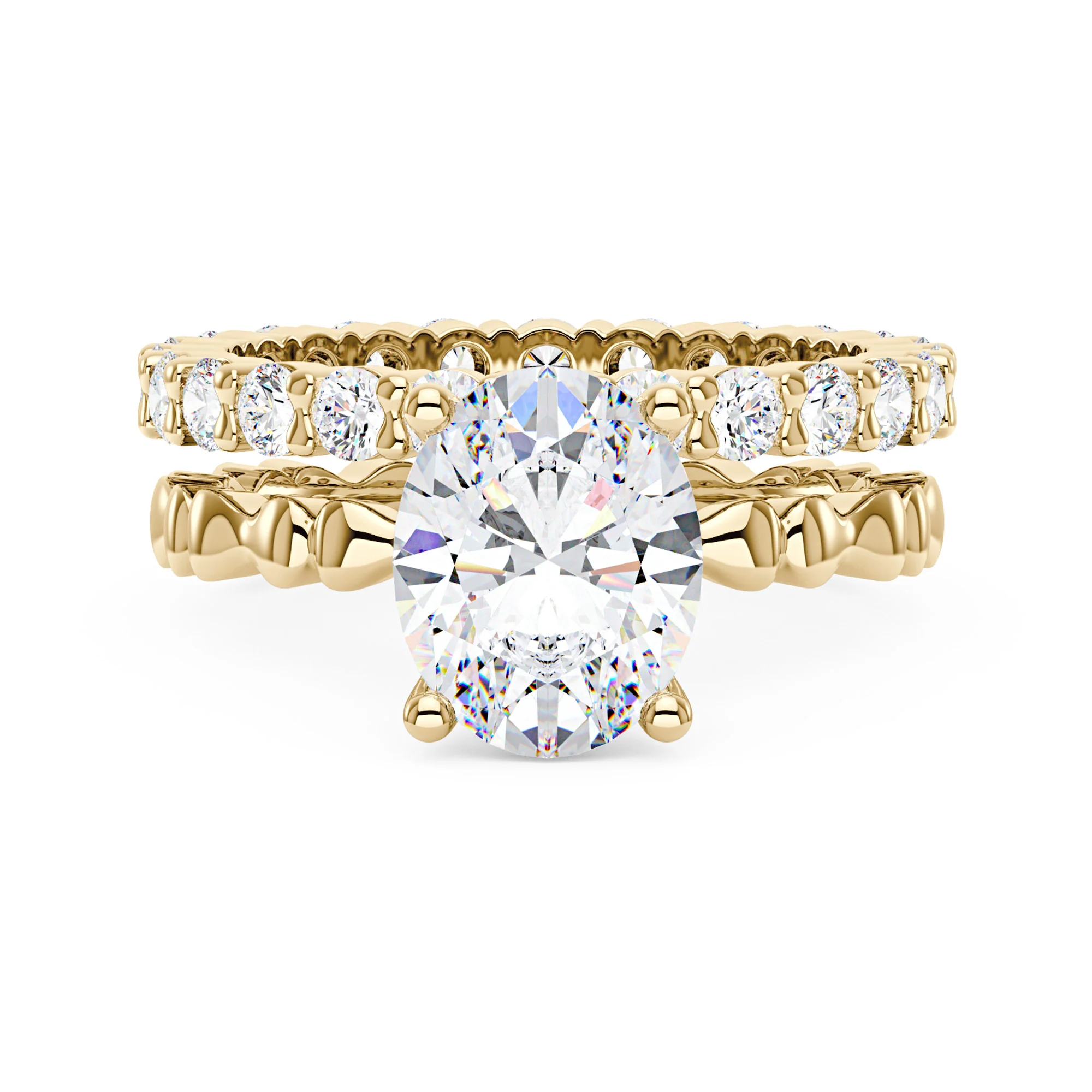 Oval Cut Moissanite Bowtie Band Bridal Ring Set - Image 5