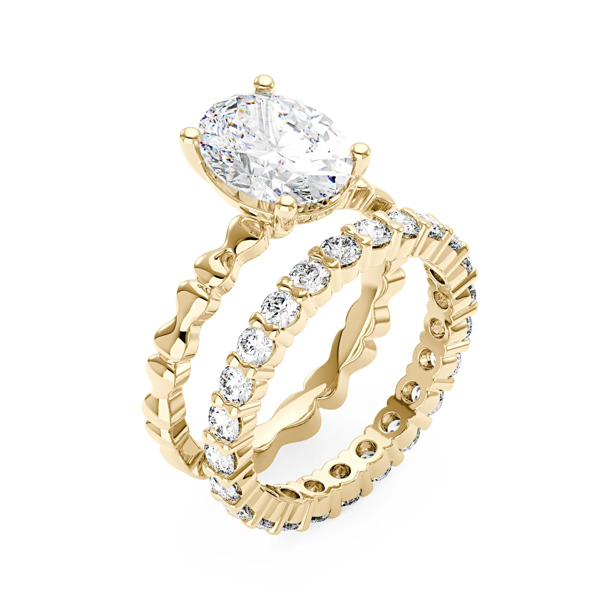 Oval Cut Moissanite Bowtie Band Bridal Ring Set - Image 6