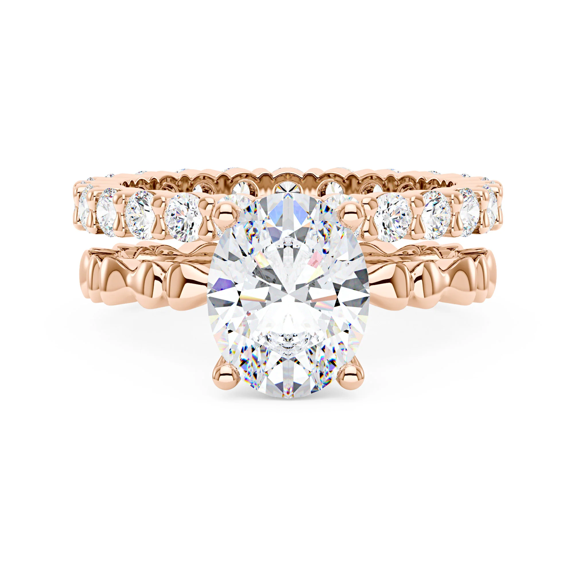 Oval Cut Moissanite Bowtie Band Bridal Ring Set - Image 8