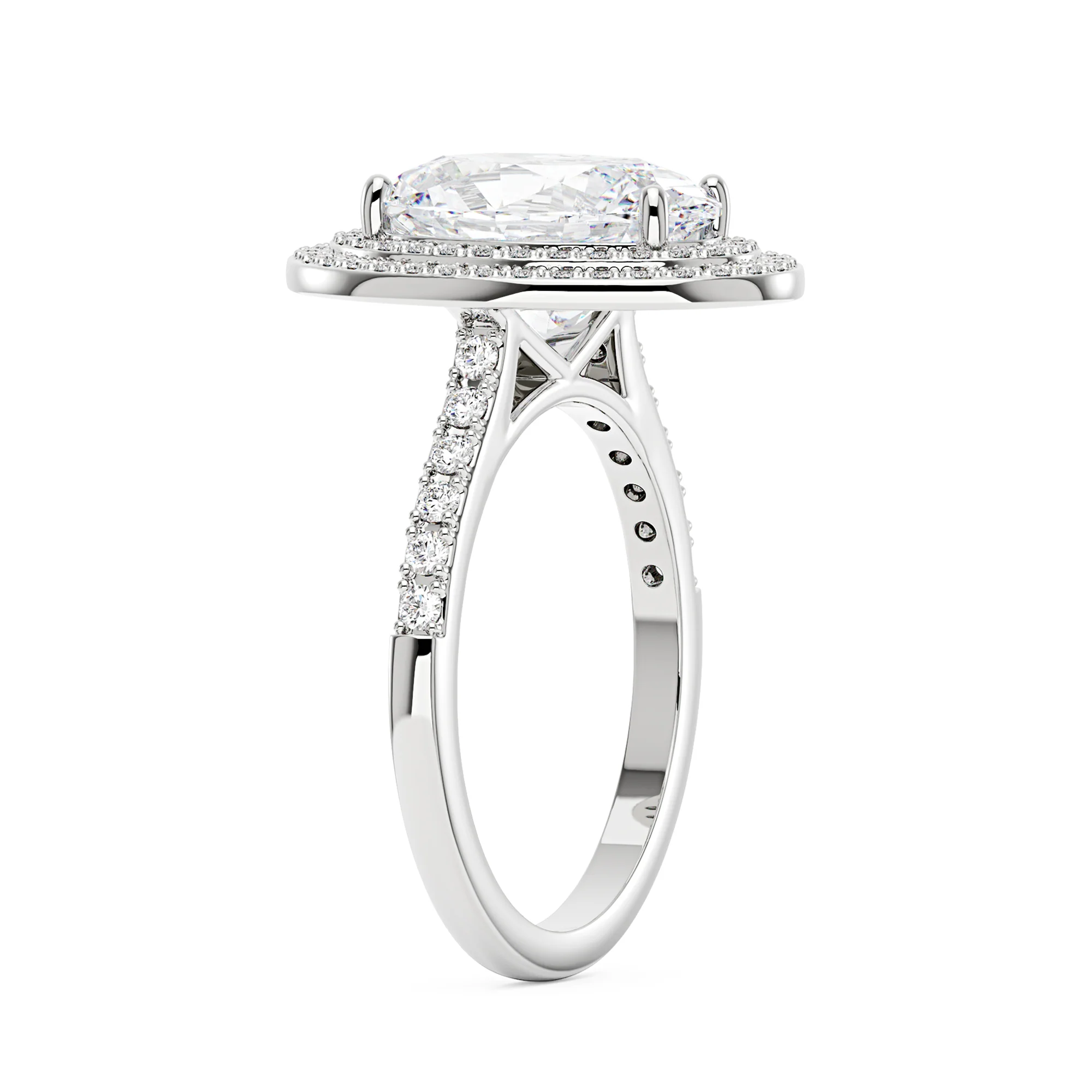 4 Carat Art Deco Oval Cut Moissanite Double Halo Ring in 14K Gold - Image 2