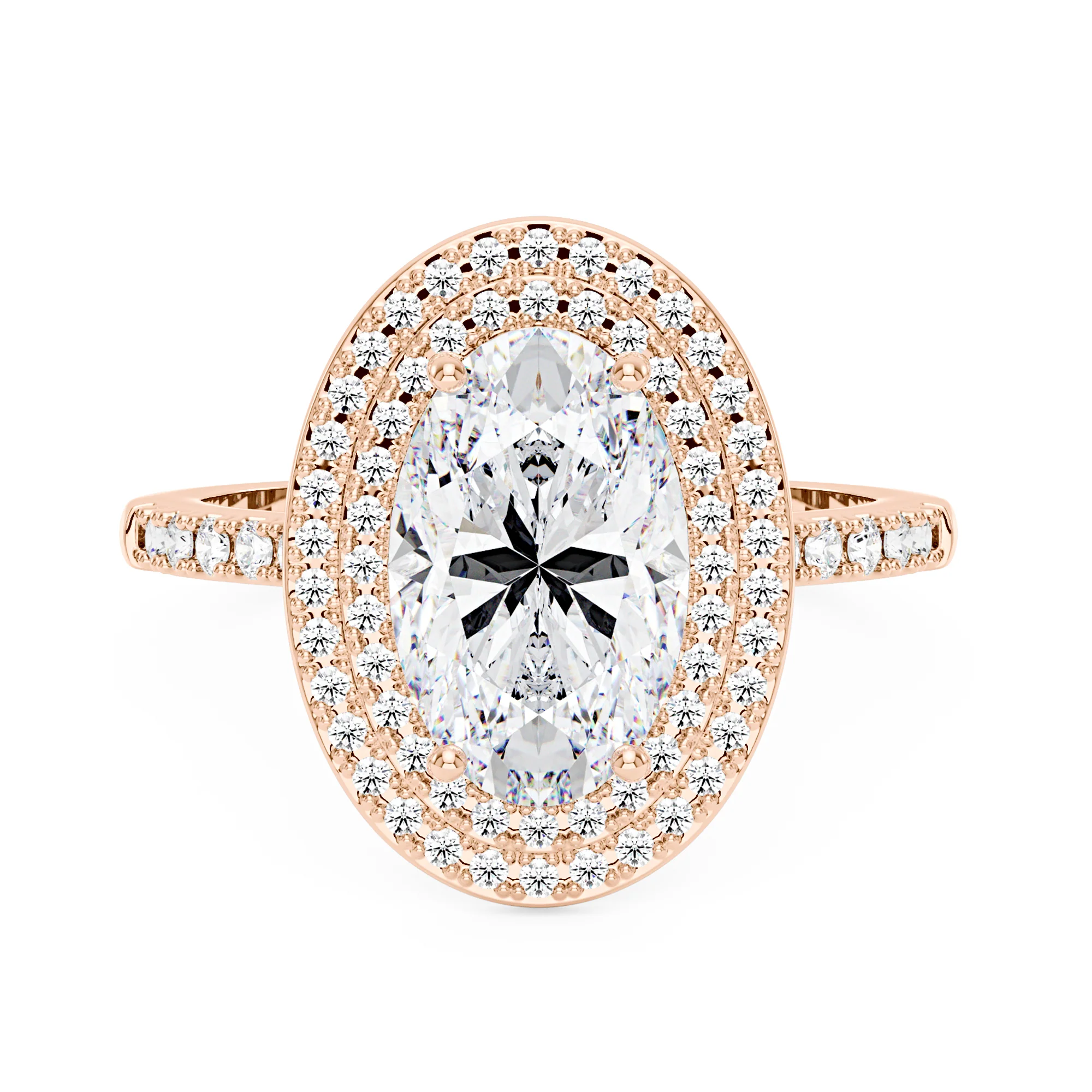4 Carat Art Deco Oval Cut Moissanite Pavé Double Halo Ring - Image 7