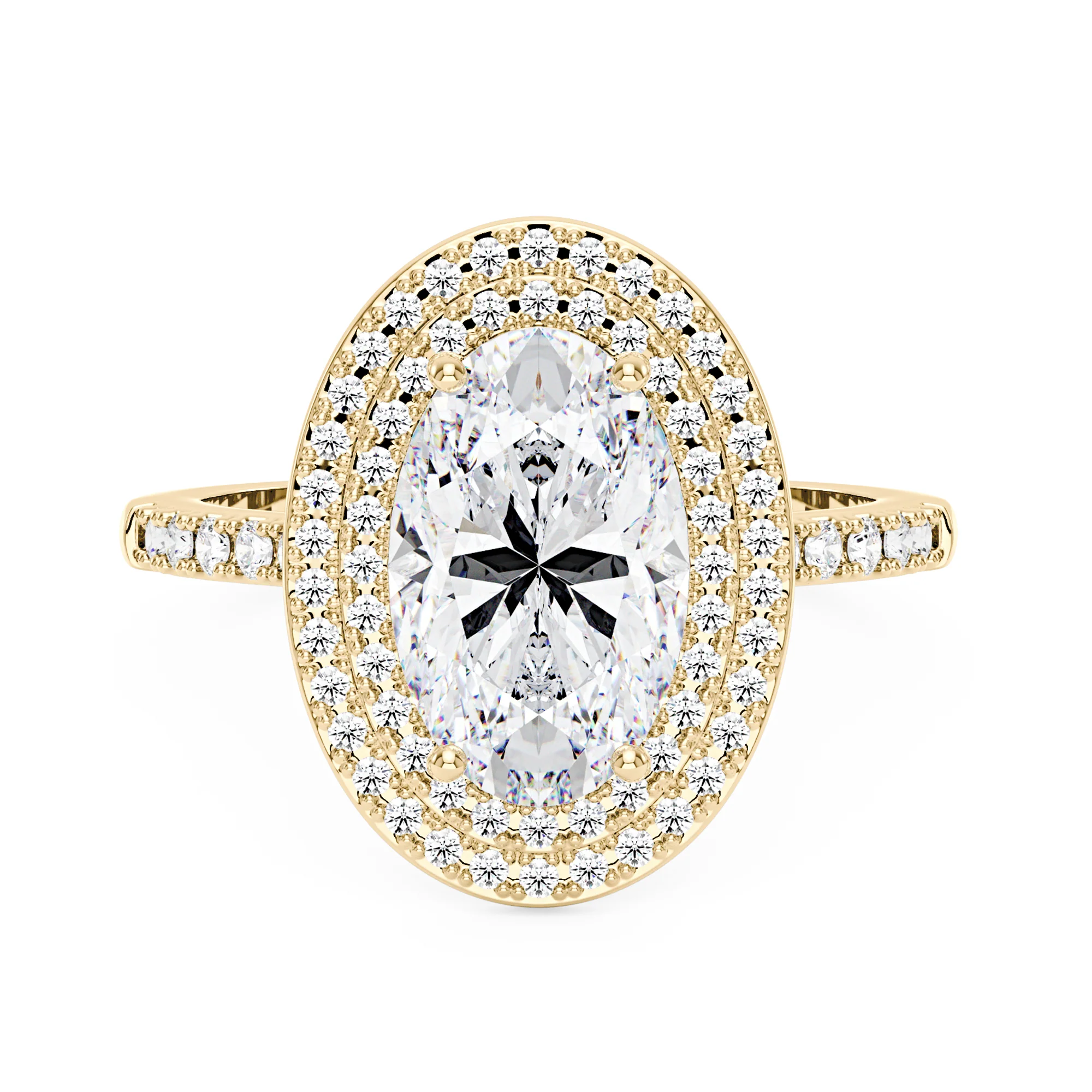 4 Carat Art Deco Oval Cut Moissanite Pavé Double Halo Ring - Image 4